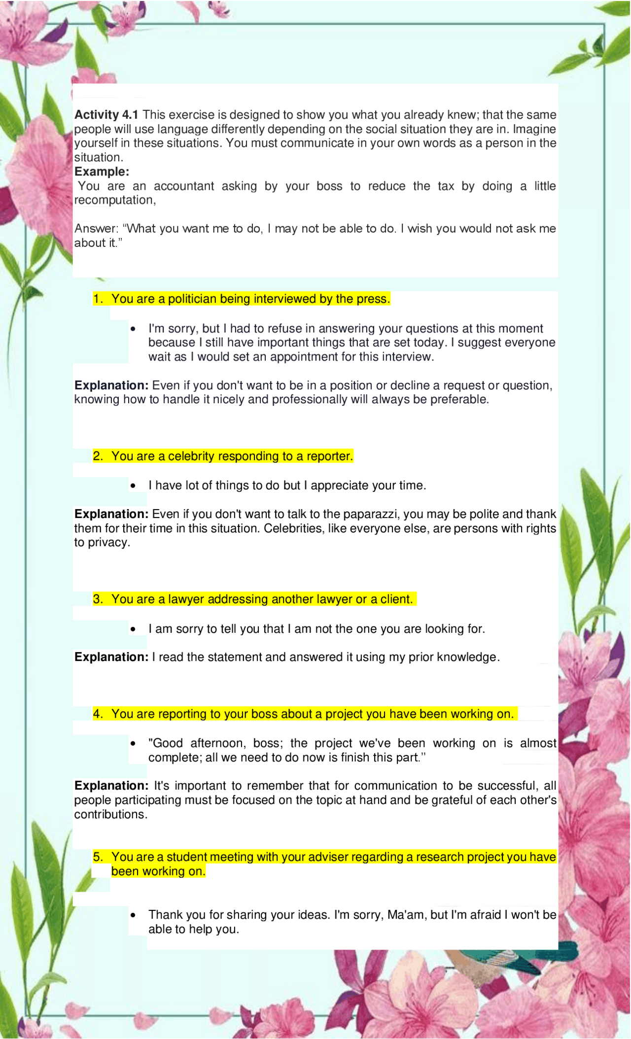 CWTS ACTIVITIES AND MORE - Docsity