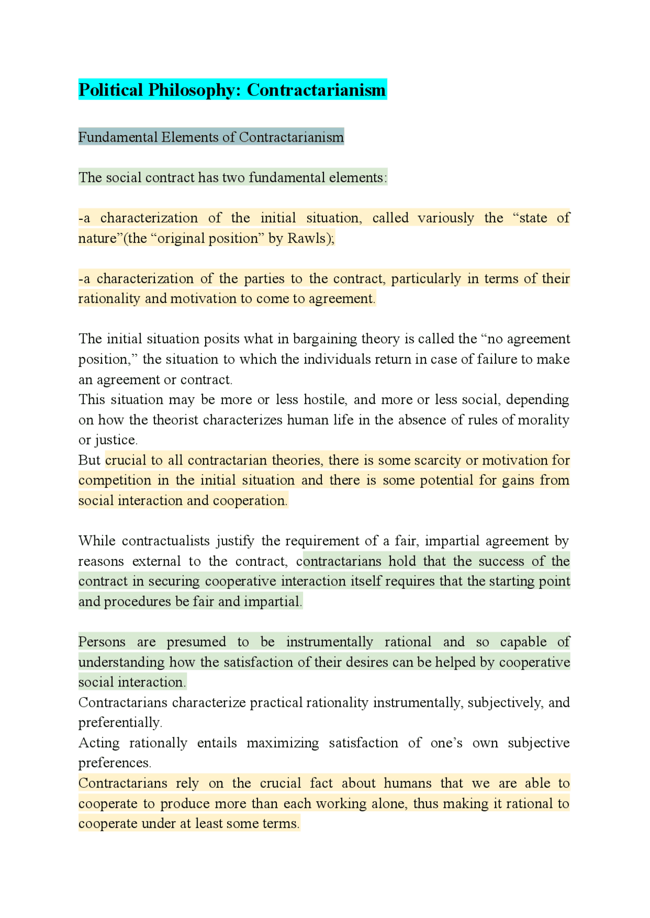 Contractarianism an analysis - Docsity