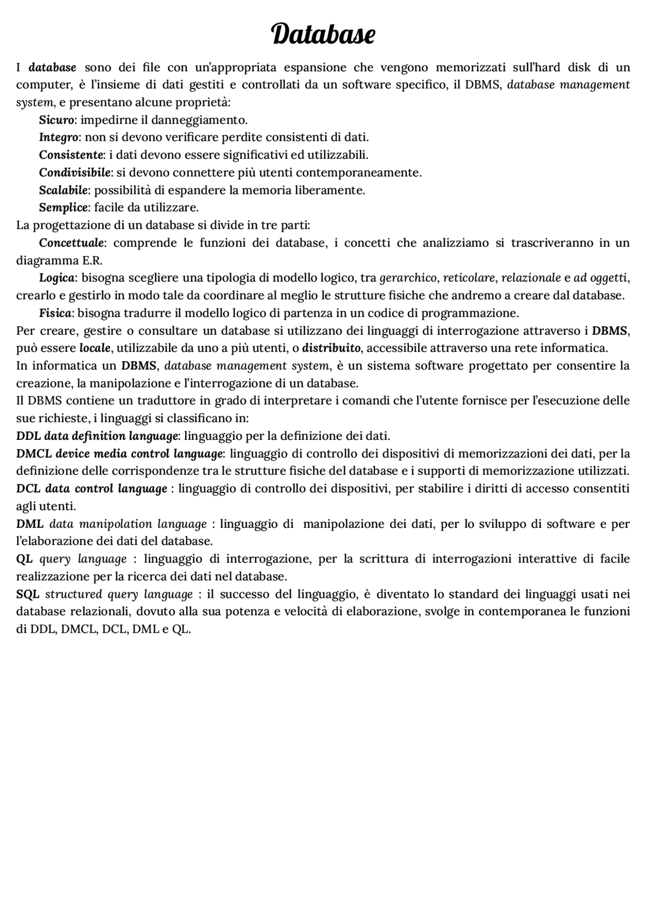 Informatica - Database - Docsity