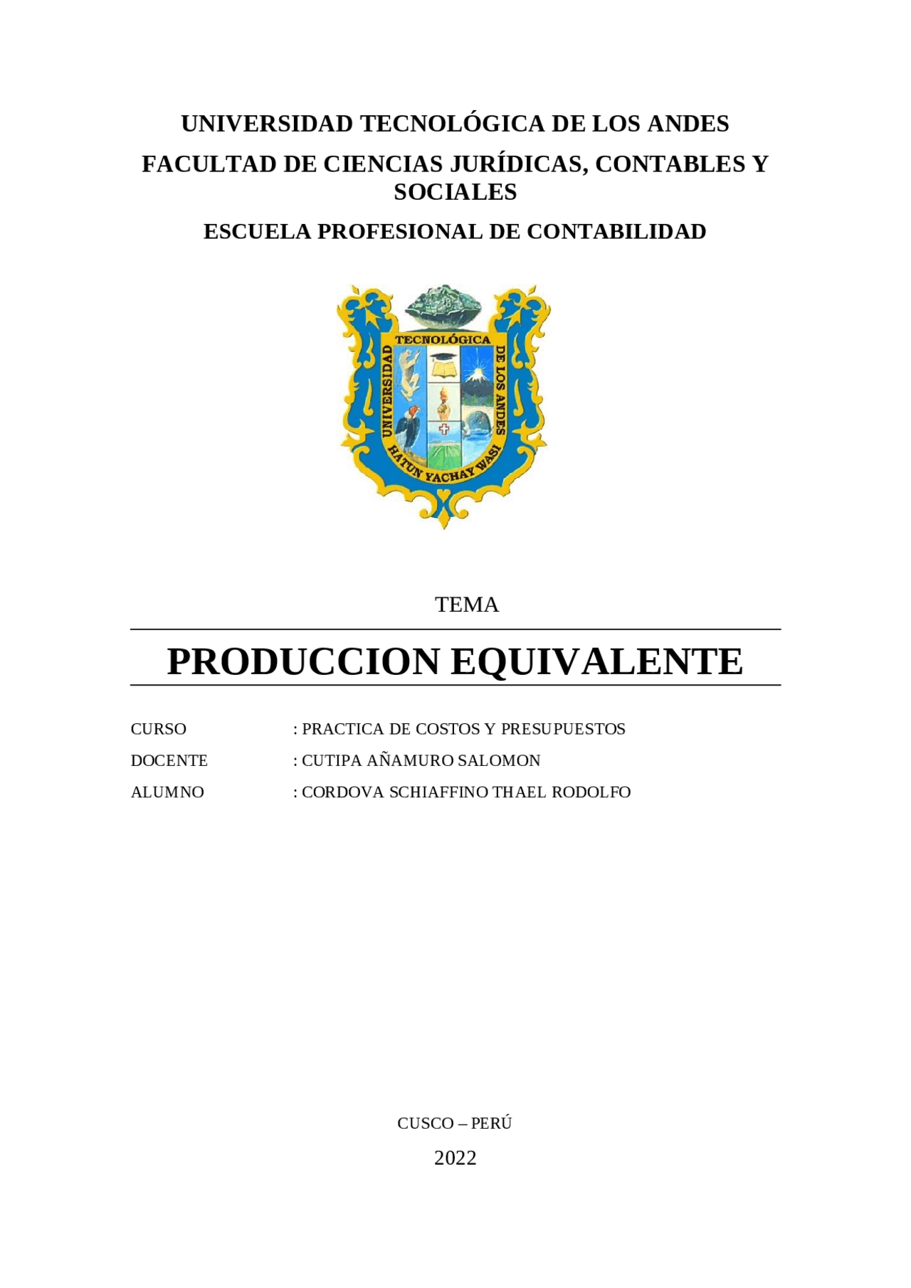 Producción Equivalente: Determinación de Costos Unitarios en ...