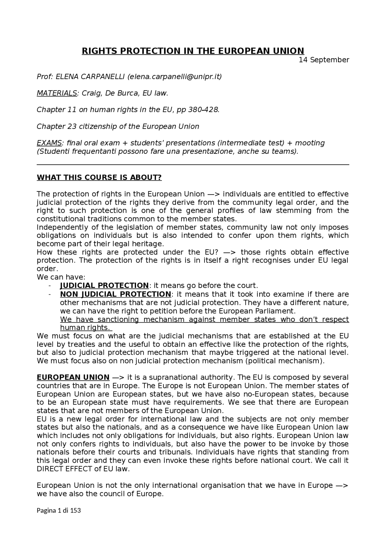 RIGHTS PROTECTION IN THE EUROPEAN UNION - Docsity