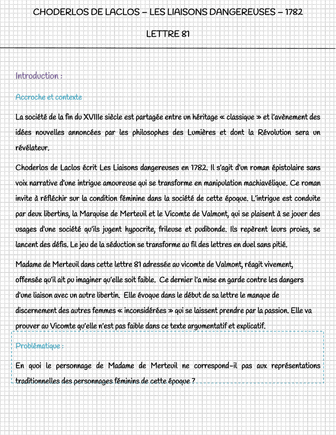 Les Liaisons Dangereuses Lettre 81 Analyse Linéaire Texte les liaison dangereuse | Lectures Français | Docsity