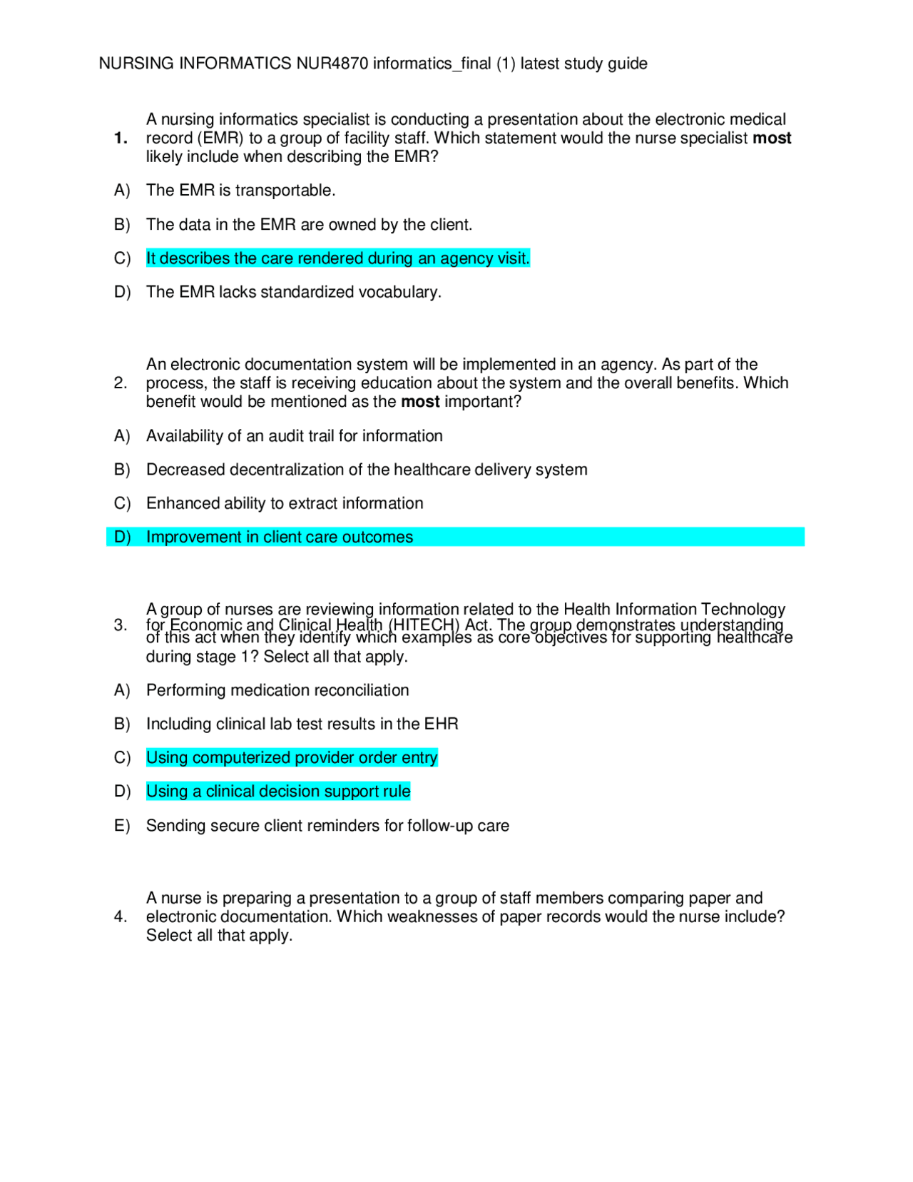 NURSING INFORMATICS NUR4870 informatics_final (1) latest study guide ...