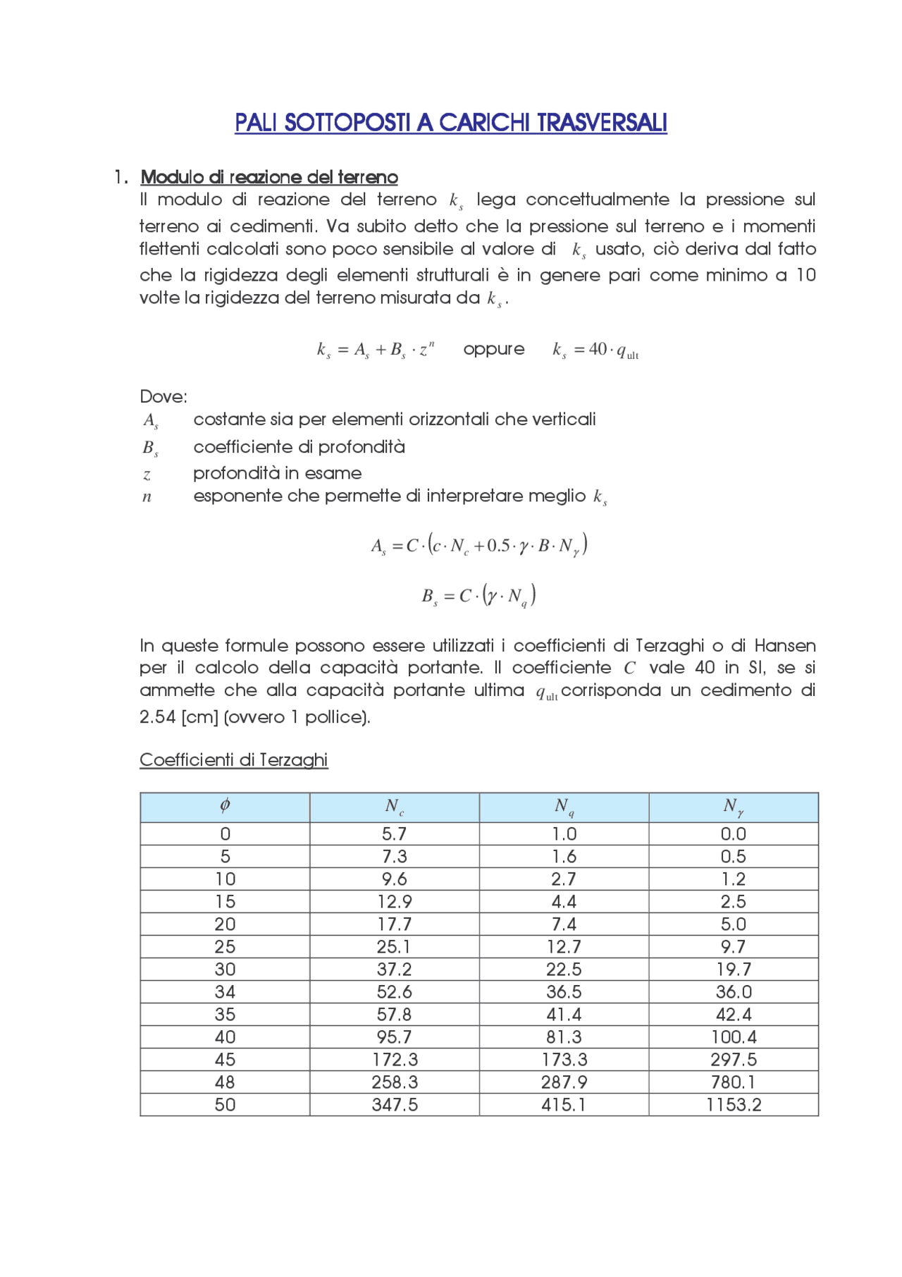 Esempio di Calcolo dei Pali soggetti a Carichi Trasversali - Docsity