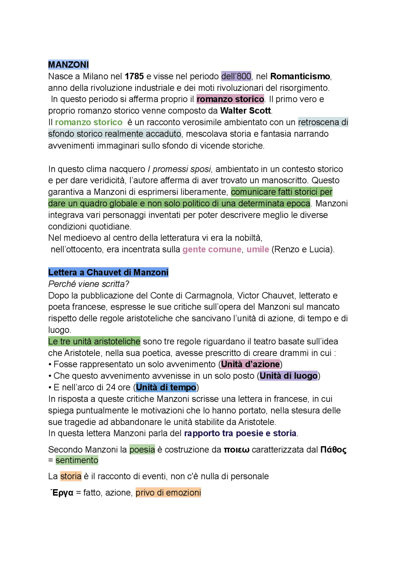 Manzoni Letteratura italiana | Appunti di Italiano | Docsity