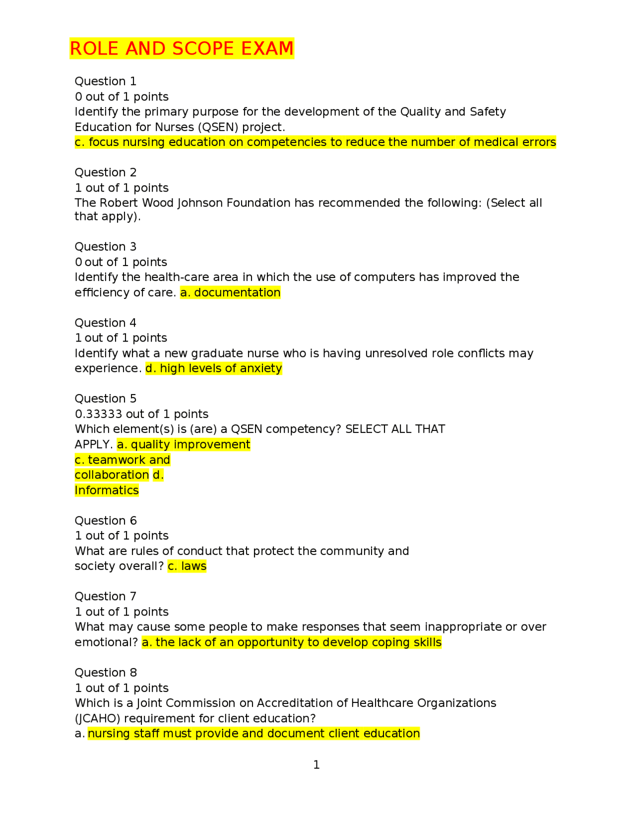 ROLE AND SCOPE EXAMROLE AND SCOPE EXAM Exams Health sciences Docsity