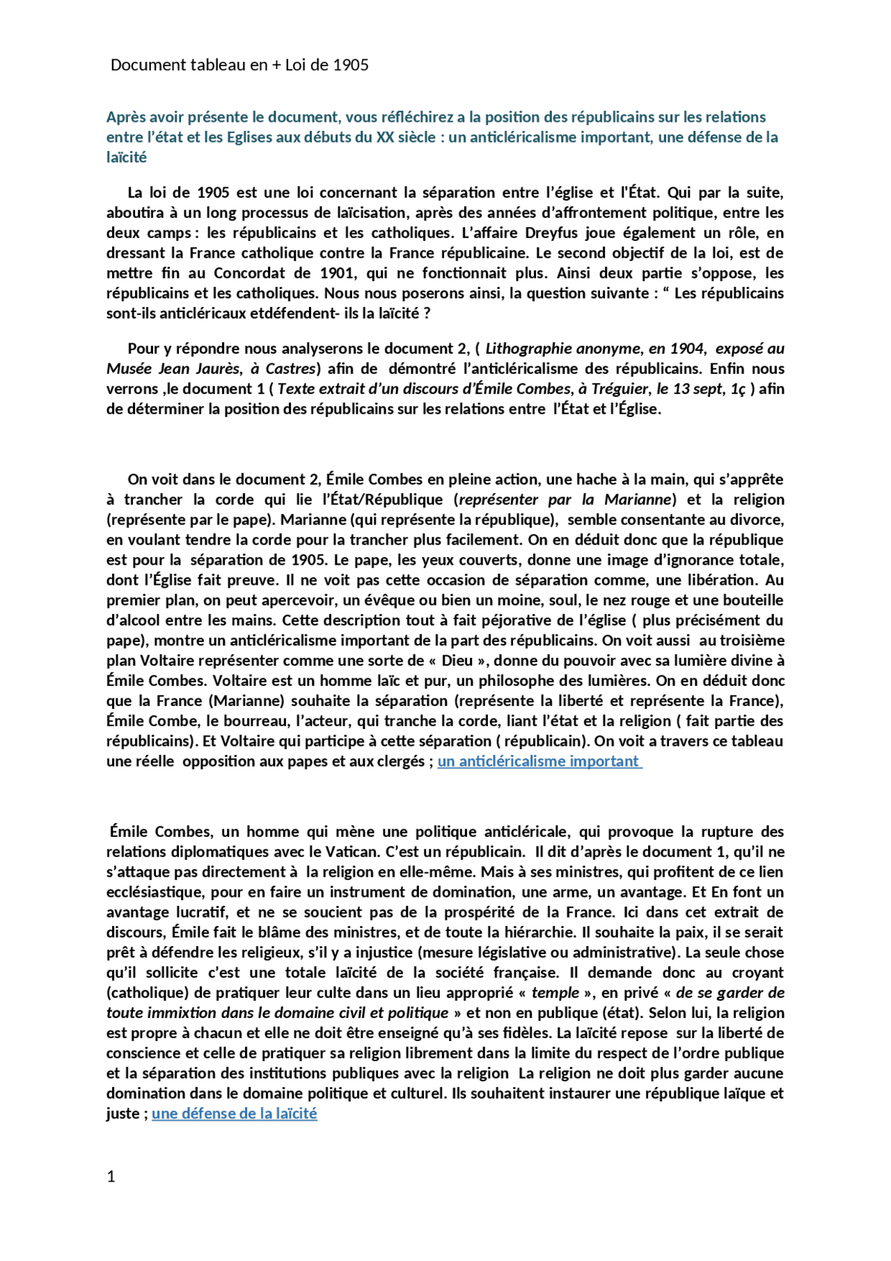 La Séparation De L église Et De L état Dissertation Dissertation sur la Loi de 1905 | Thesis History | Docsity