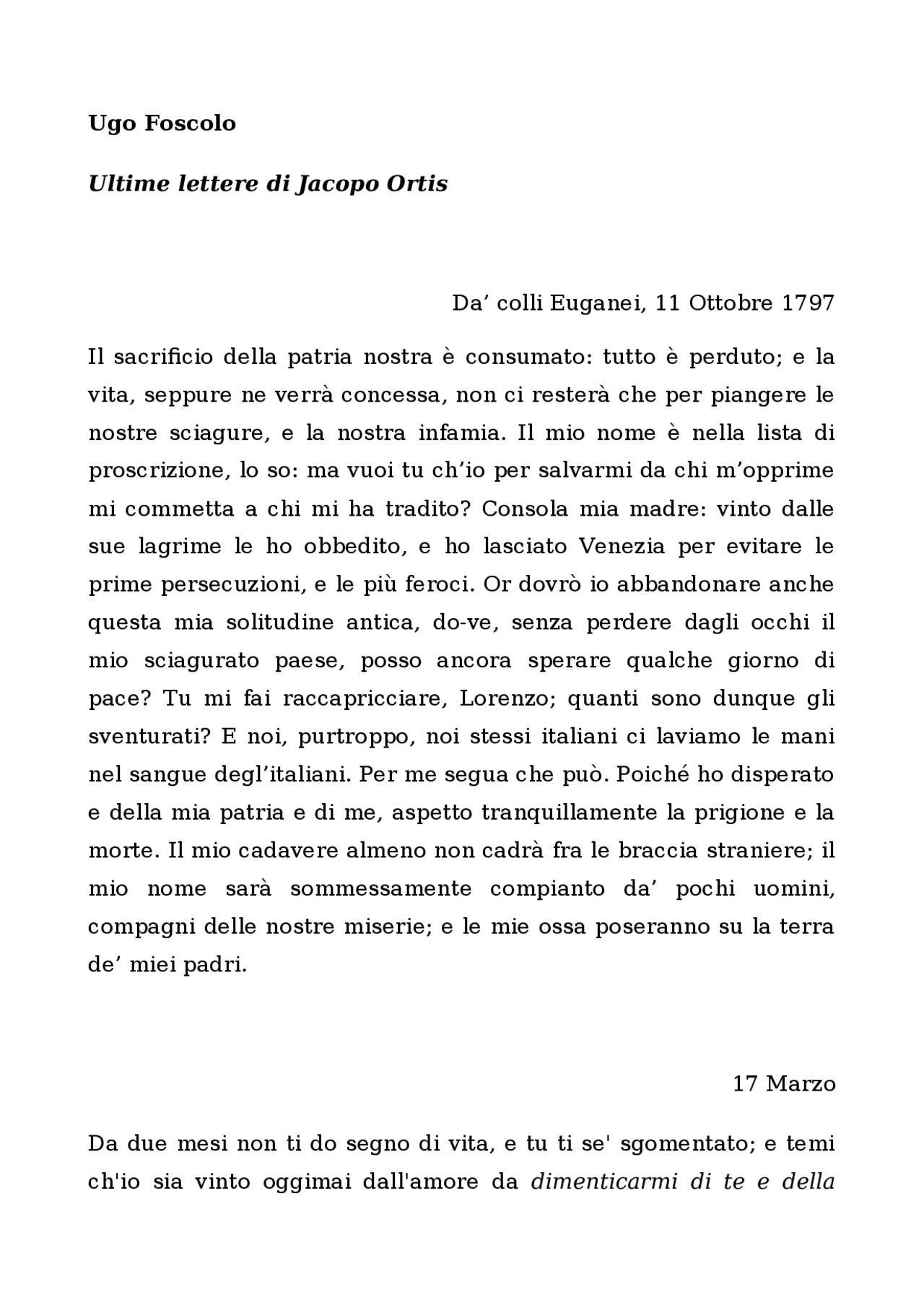 Riassunto ultime lettere Jacopo ortis Docsity