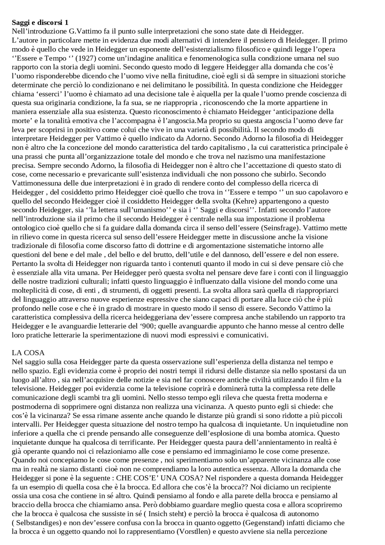 Saggi e discorsi Martin Heidegger | Sbobinature di Filosofia | Docsity