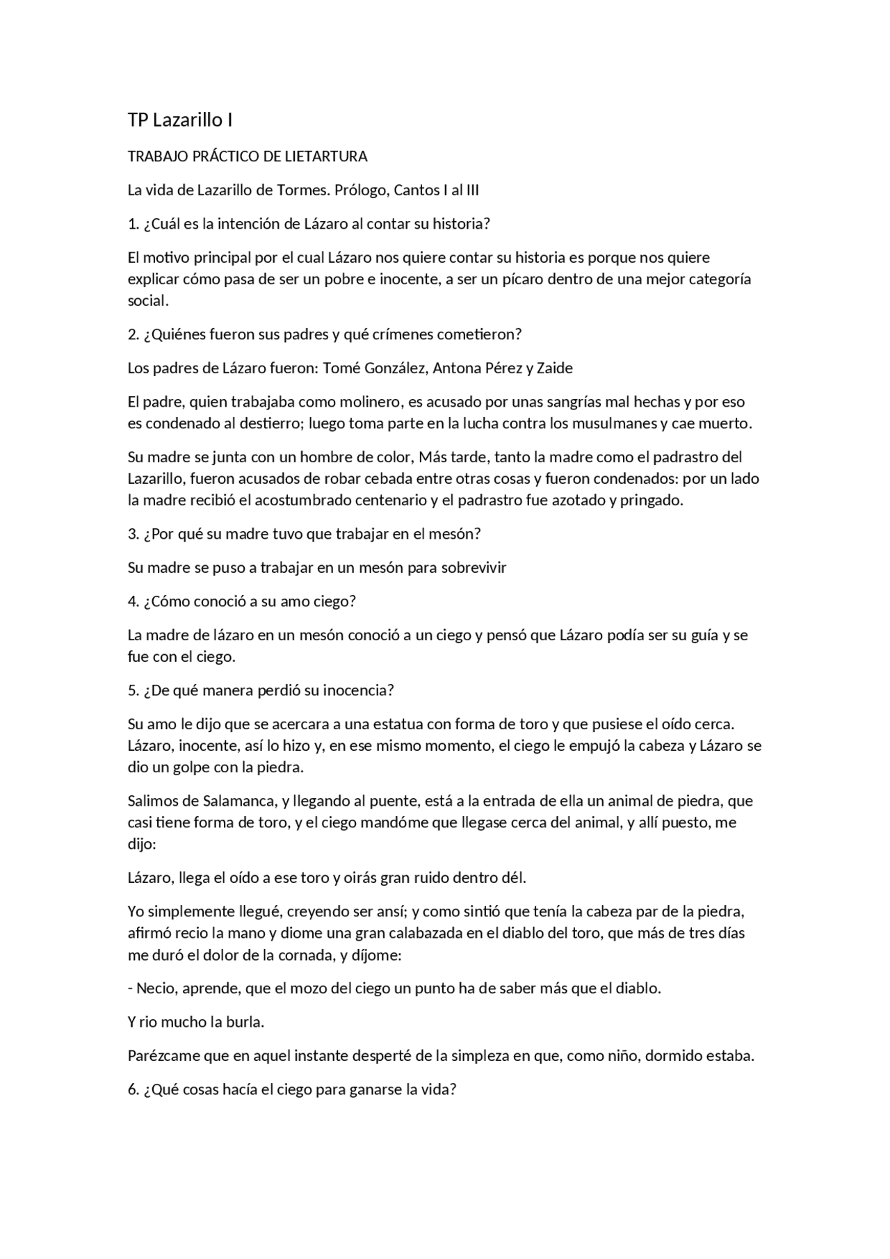 lazarillo de tormes resumen de actividades | Ejercicios de Lengua y ...
