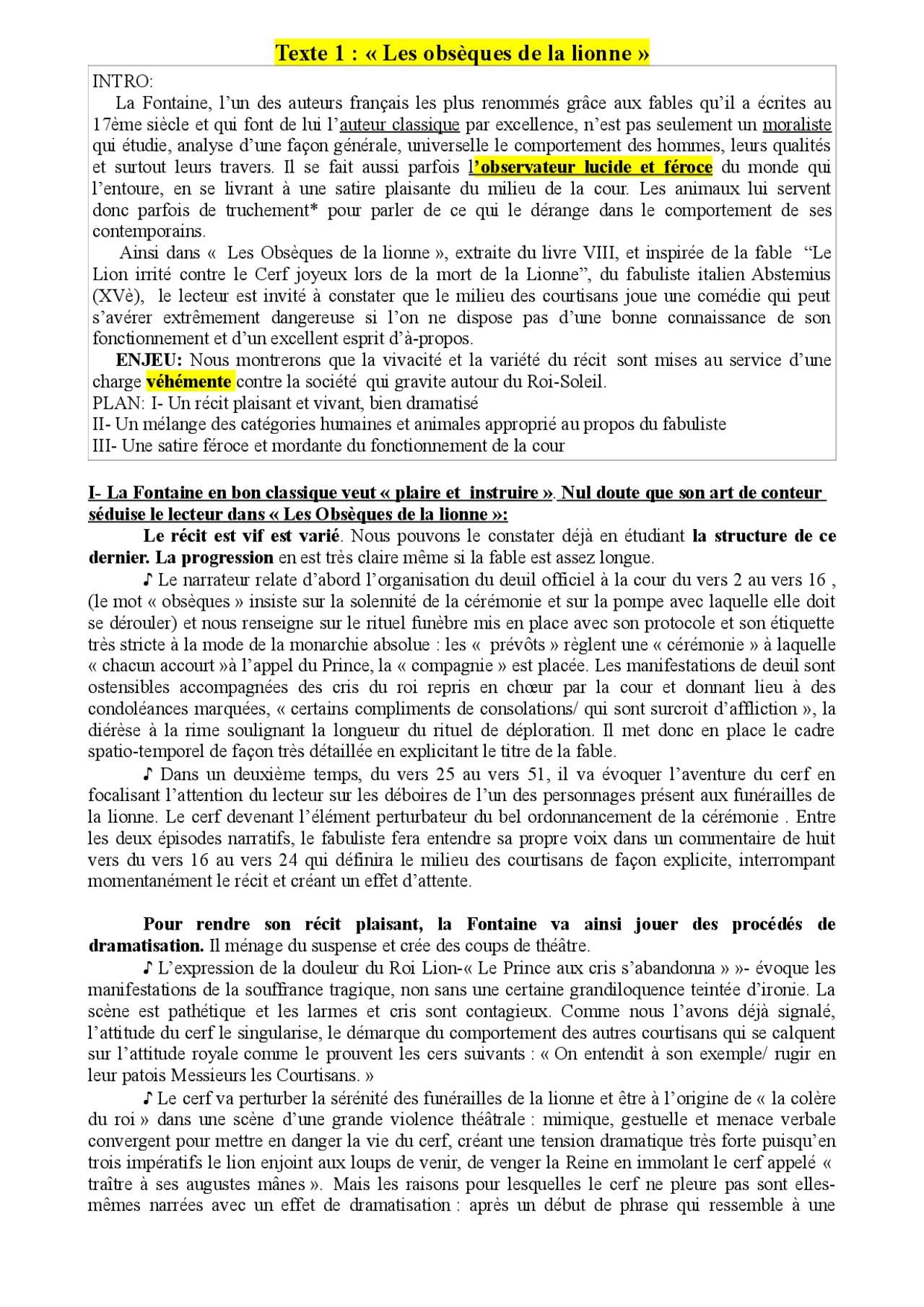 Les Obsèques De La Lionne Analyse Linéaire Texte 1 : « Les obsèques de la lionne » | Slides Langue Française | Docsity