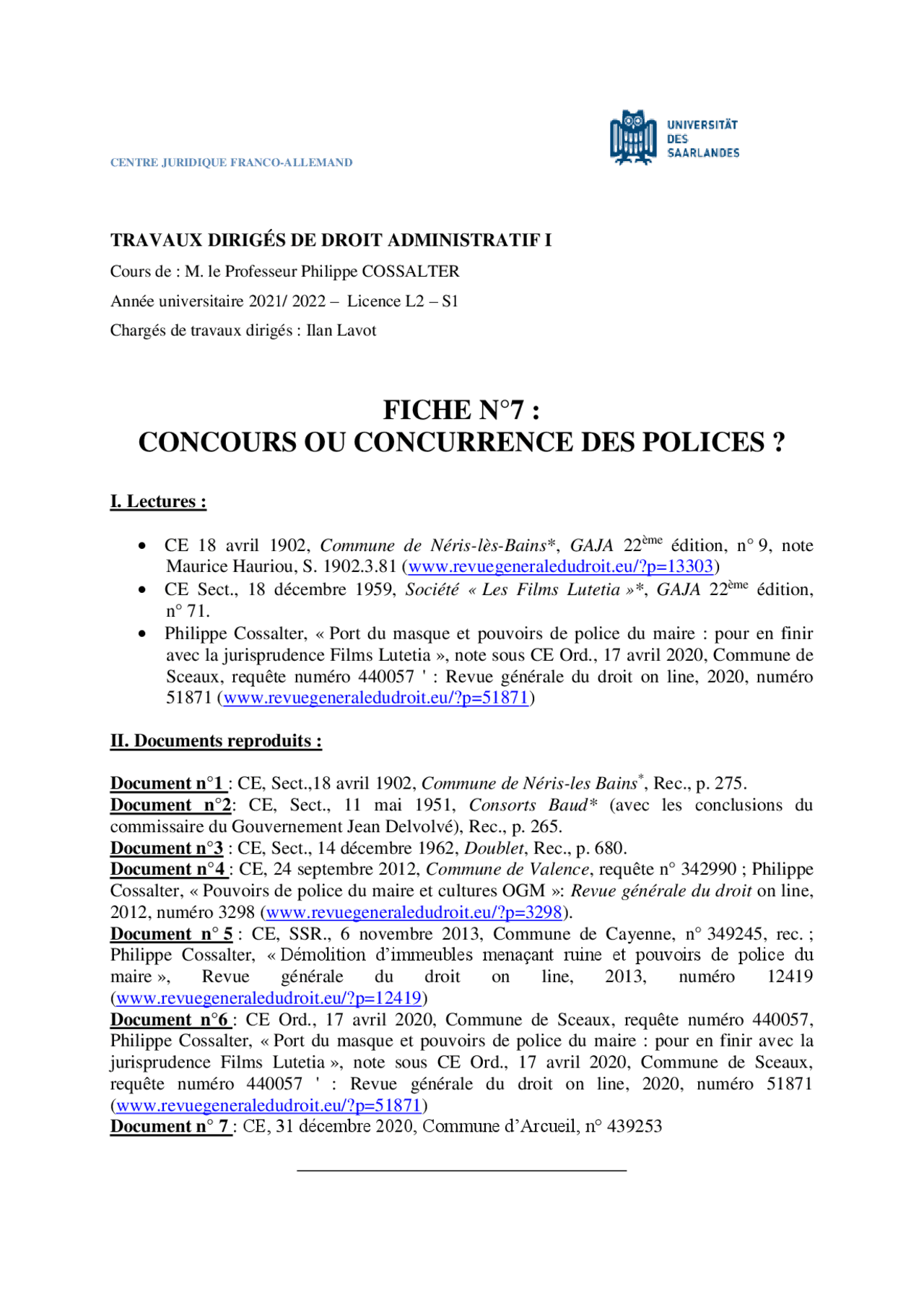 Ce 18 Avril 1902 Commune De Néris Les Bains CONCOURS OU CONCURRENCE DES POLICES | Monografías, Ensayos Derecho | Docsity