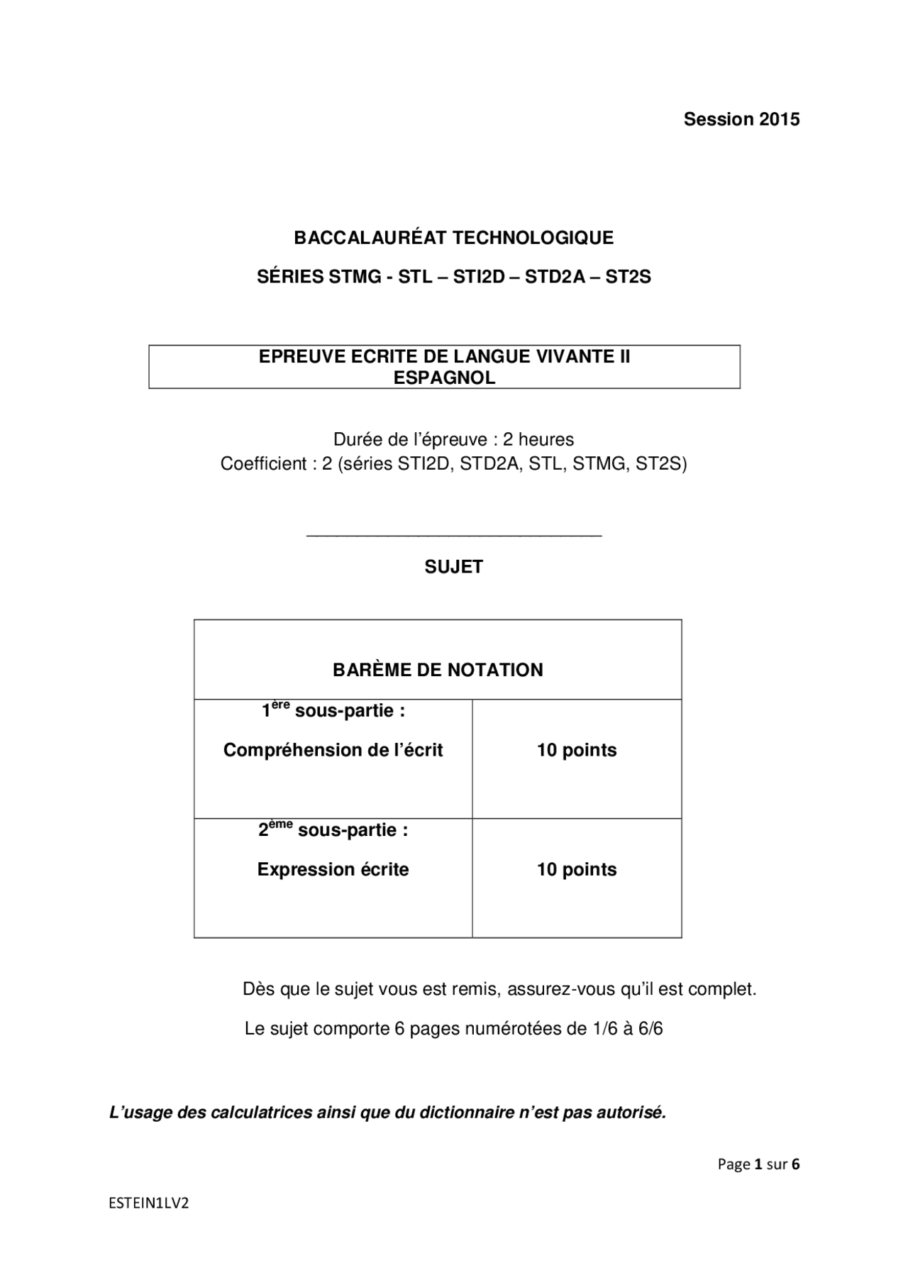 Sujet officiel complet du bac STMG-STI2D-ST2S Espagnol ... | Slides ...