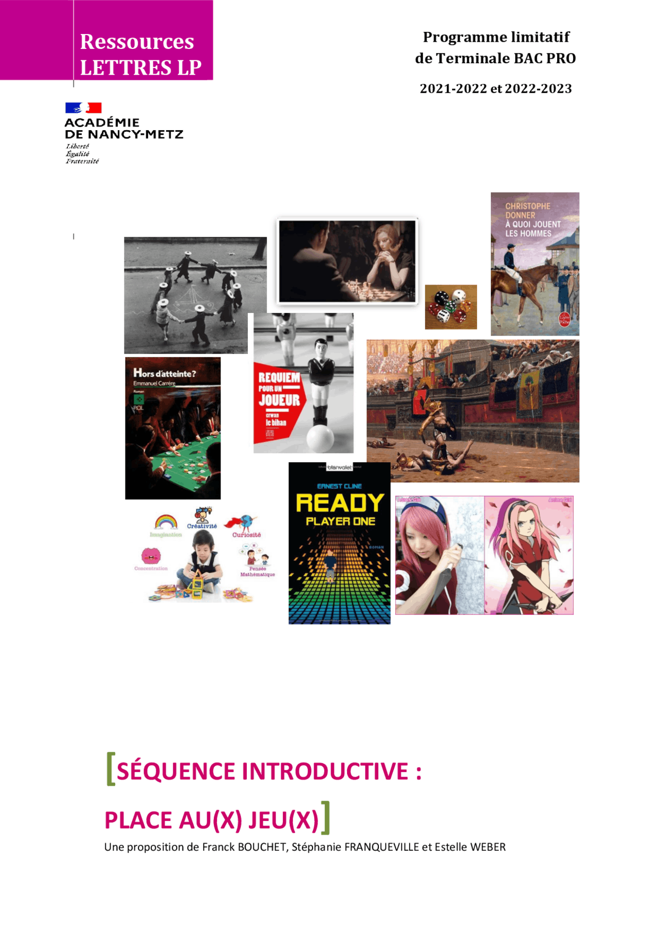Requiem Pour Un Joueur Bac Pro SÉquence introductive : PLACE AU(X) JEU(X) | Schémas Langue Française |  Docsity