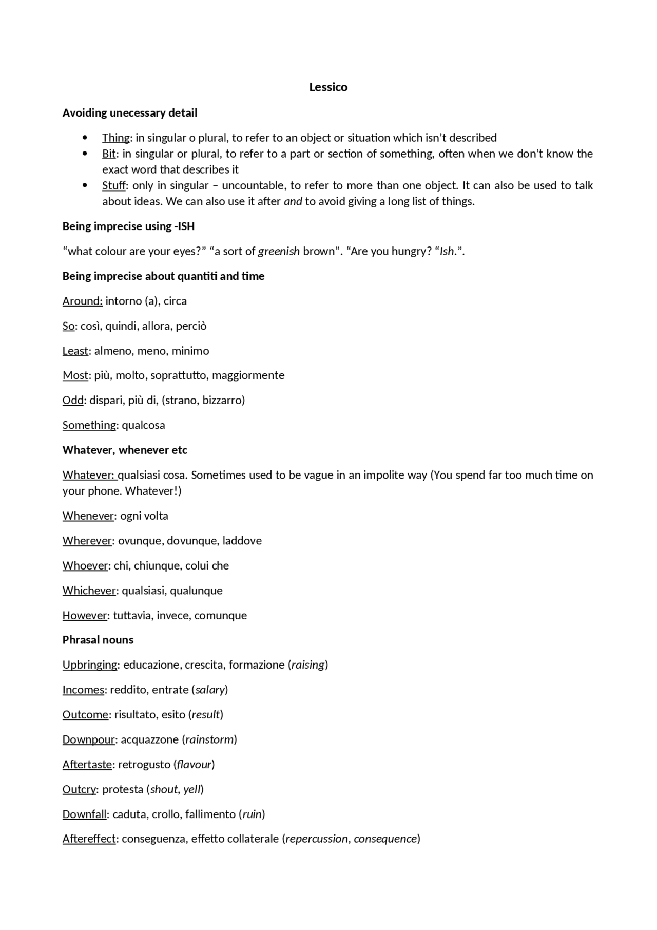 Appunti lessico per inglese c1+ Schemi e mappe concettuali di Lingua