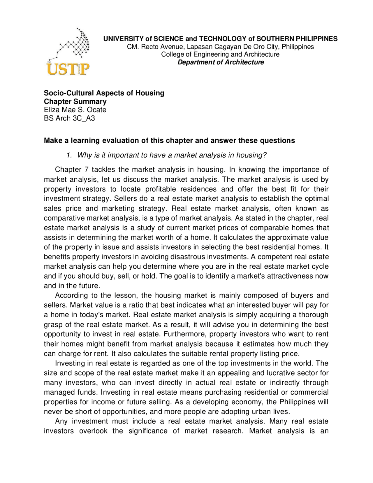 Arch 424 Chapter 7 Summary | Essays (high school) Sociology | Docsity