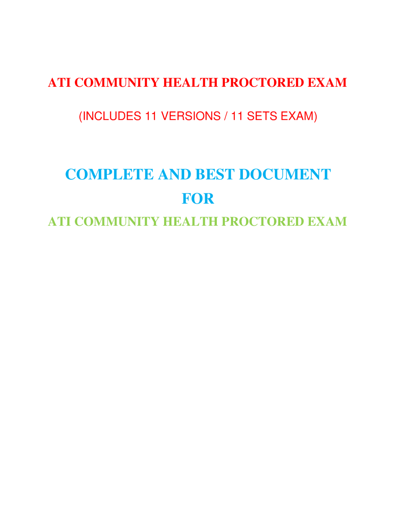 Ati Community Health Proctored Exam 2025 Level 3