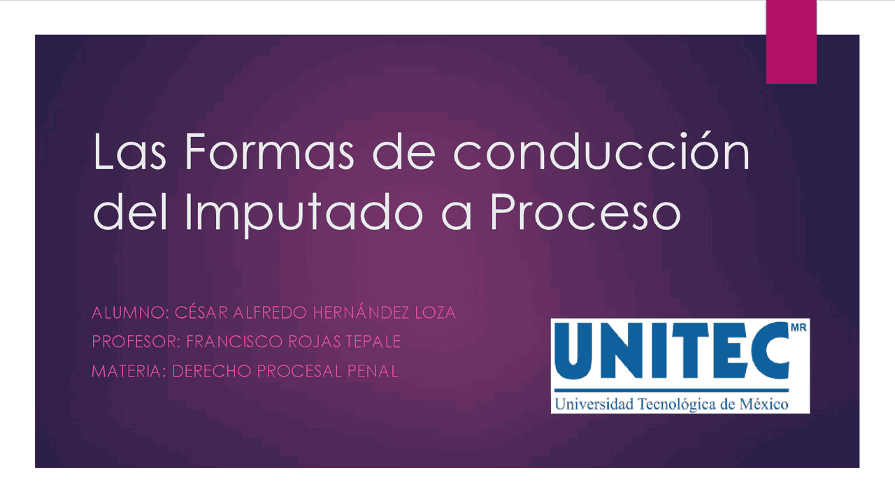 Formas de conduccion de un imputado a proceso | Diapositivas de Derecho