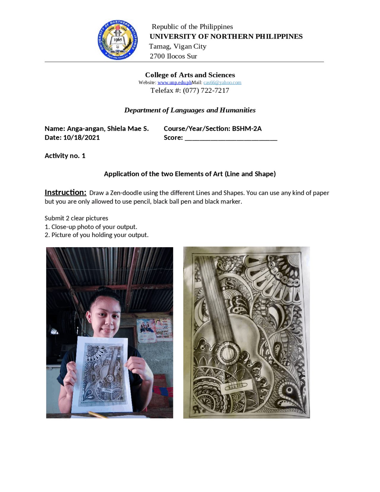Assignment Given Doodle Zen-doodle Assignment at Northern Philippines University - Prof. Reyes ...