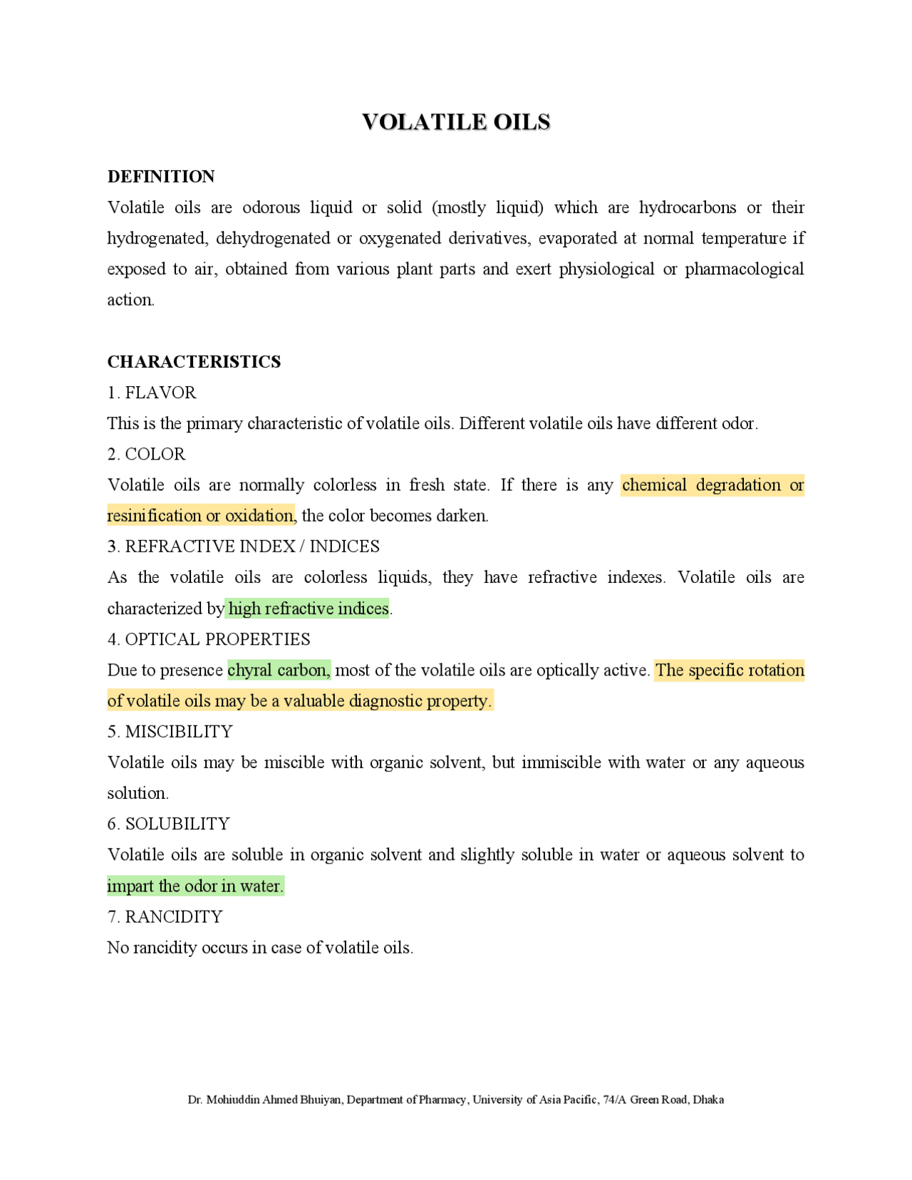 Volatile Oils in Pharmacognosy Docsity