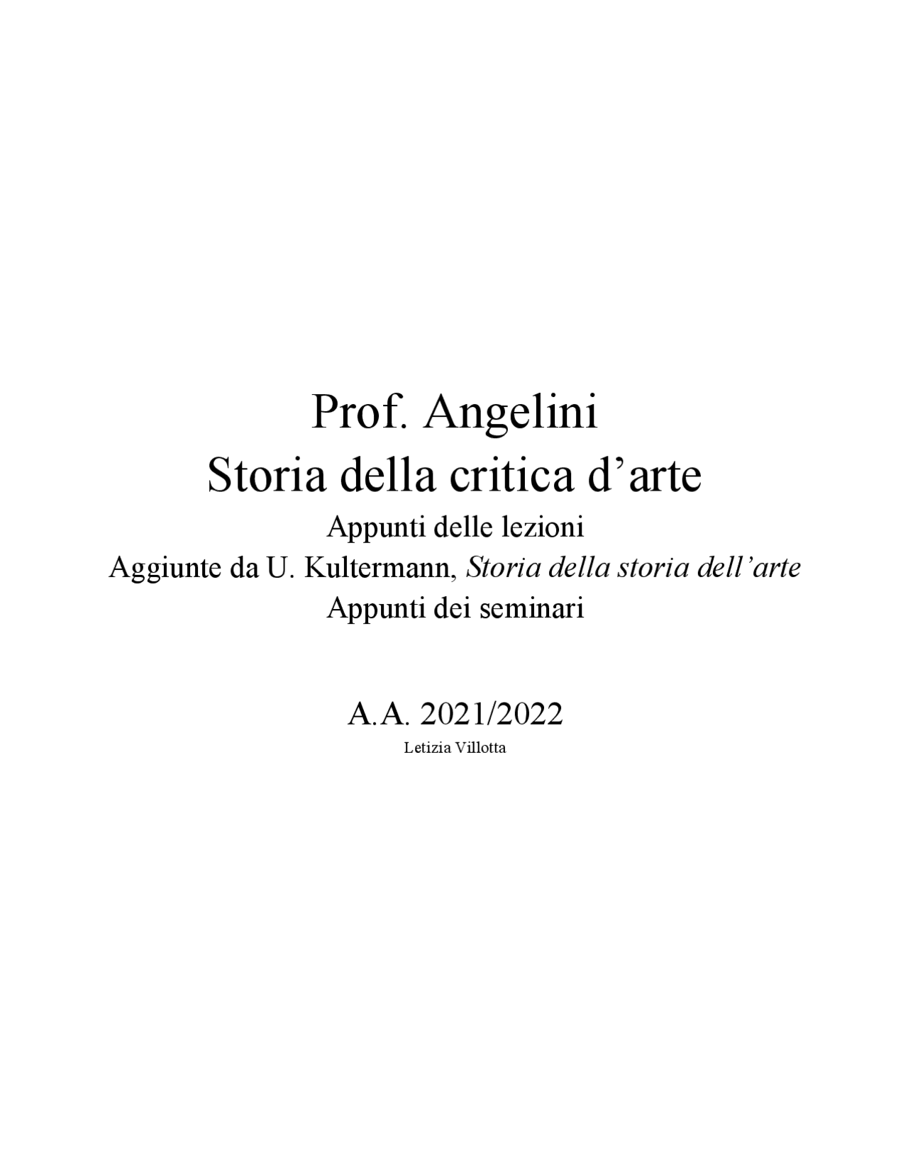 Prof. Angelini - Storia della Critica d'Arte | Appunti di Storia Dell ...