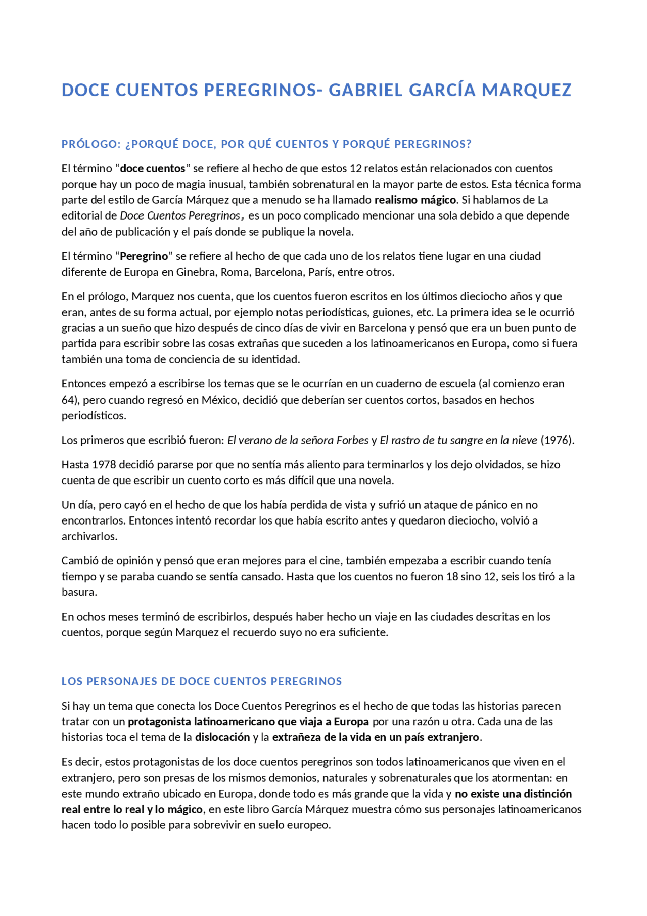 RESUMEN: 12 CUENTOS PEREGRINOS | Apuntes de Idioma Español | Docsity