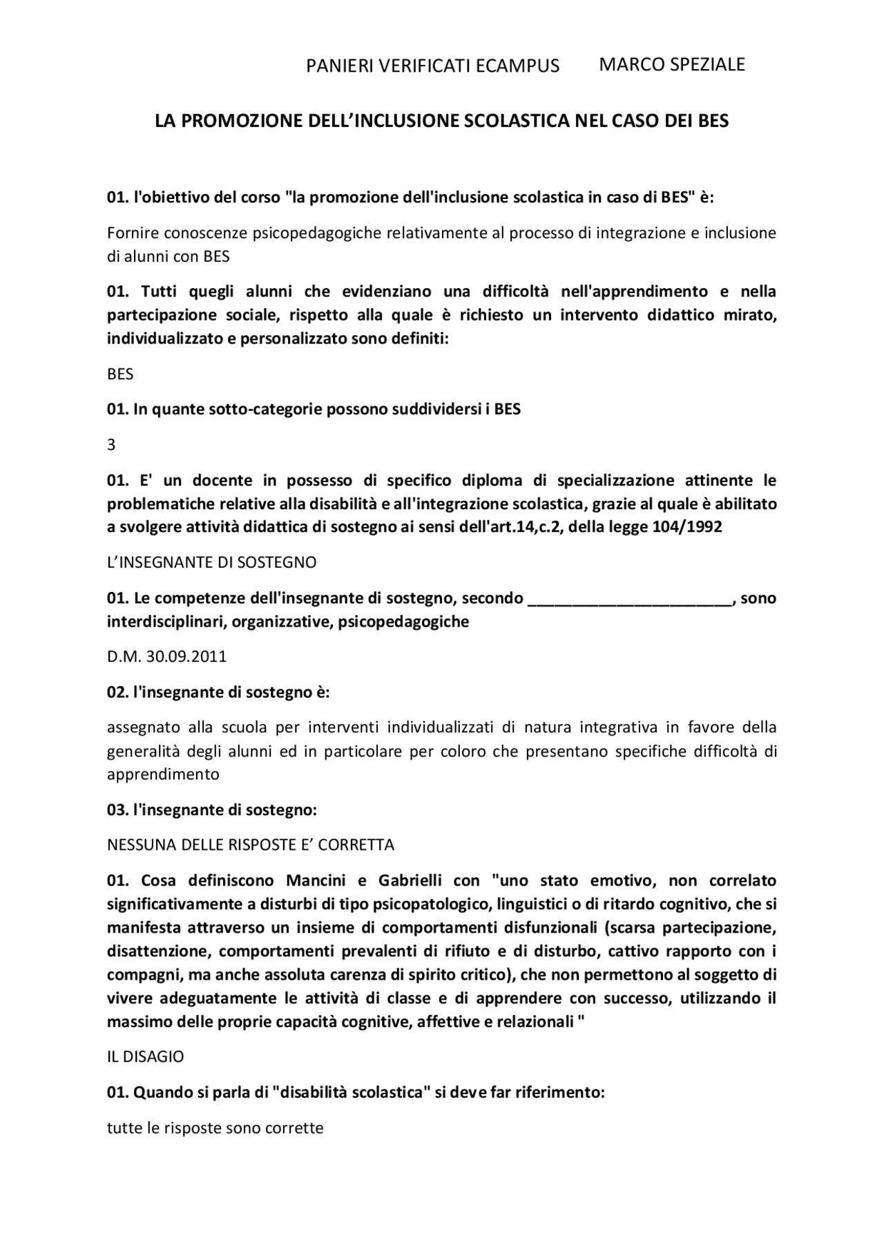Bes Master Paniere LA PROMOZIONE DELL'INCLUSIONE SCOLASTICHE NEL CASO DI BES ...