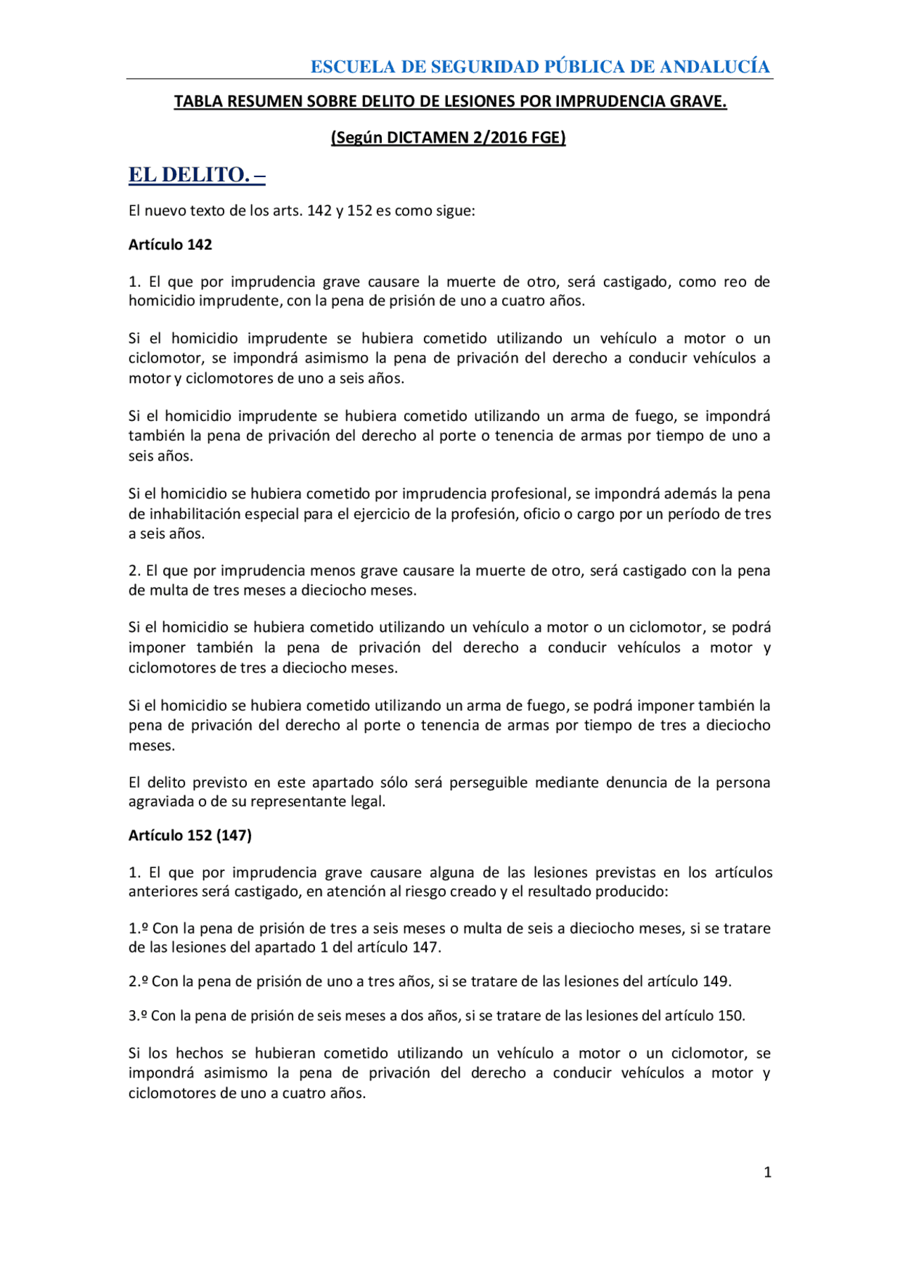 Resumen de la Ley sobre Delitos de Lesiones por Imprudencia Grave ...