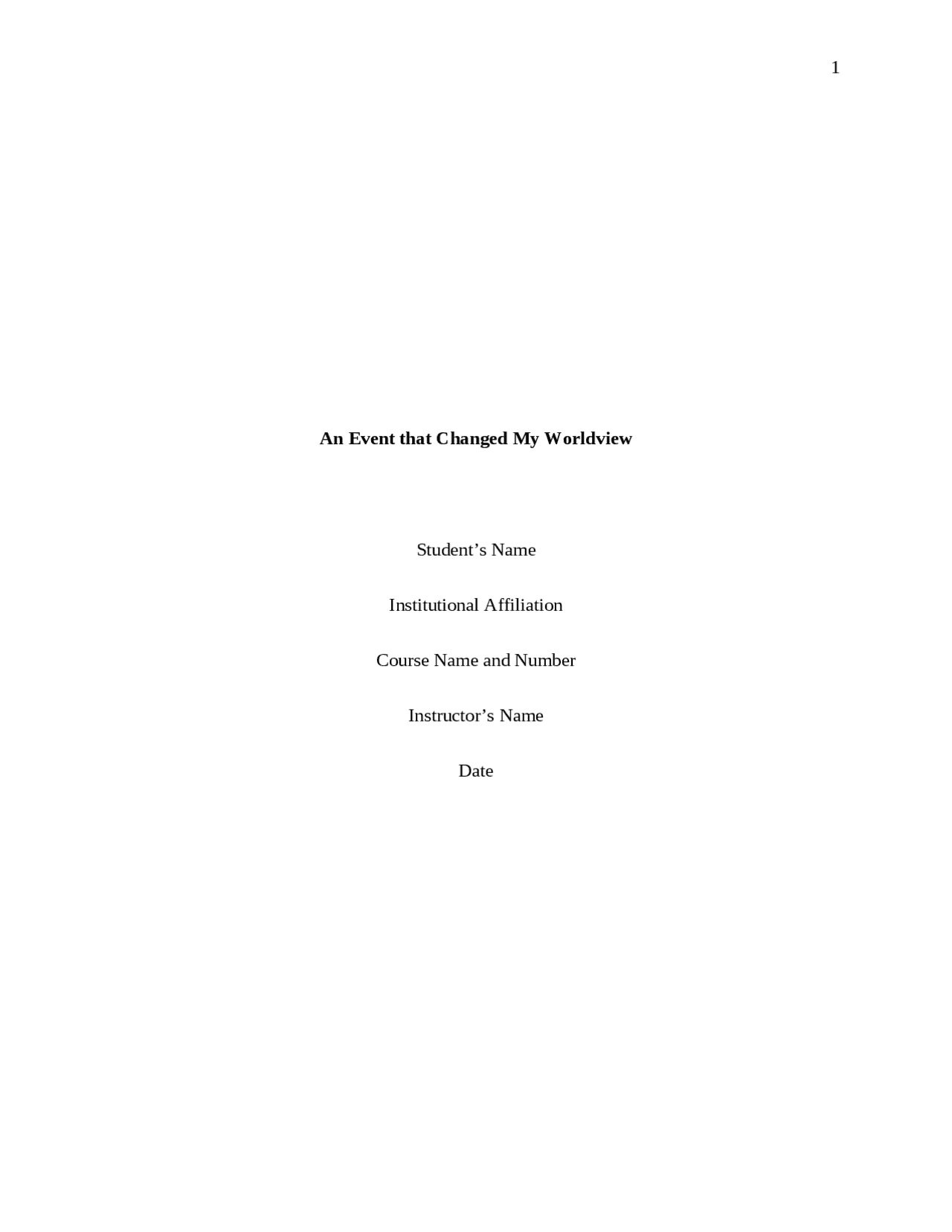 My Worldview Paper Example An event that changed my worldview. | Essays (high school) English ...