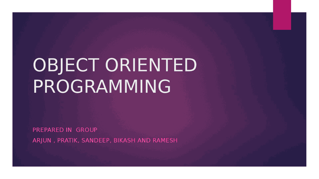 Object-oriented programming | Slides Programming Methodologies | Docsity