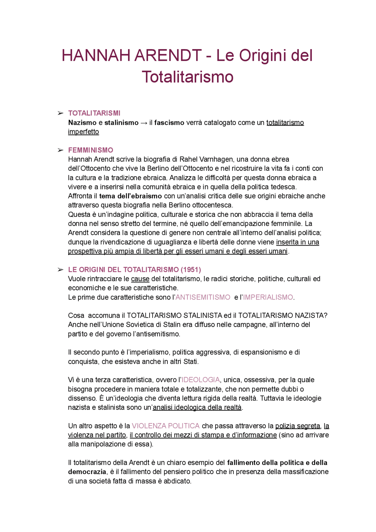 Hannah Arendt Le origini del totalitarismo Appunti di Filosofia Docsity