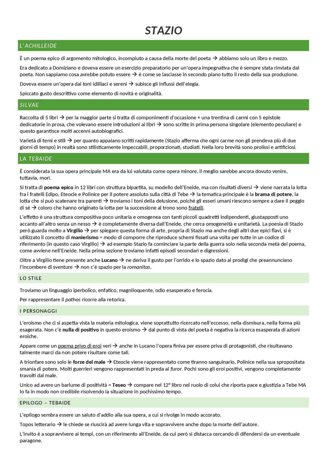 Stazio, Silio Italico e Valerio Flacco Esquemas di Latino Docsity