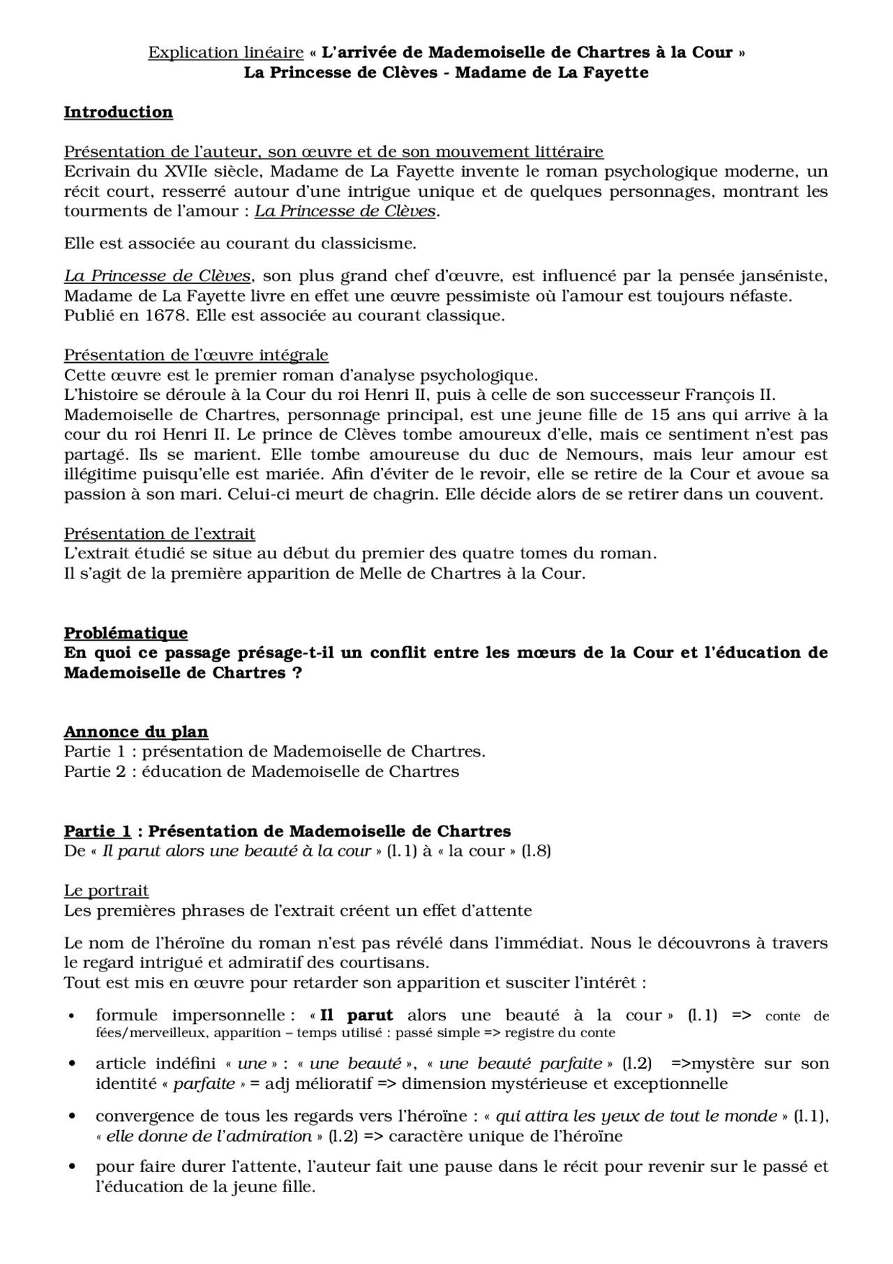 Il Parut Alors Une Beaute A La Cour Analyse Lineaire Explication linéaire de l'arrivée de Melle de Chartres à la Cour |  Dissertation Français | Docsity