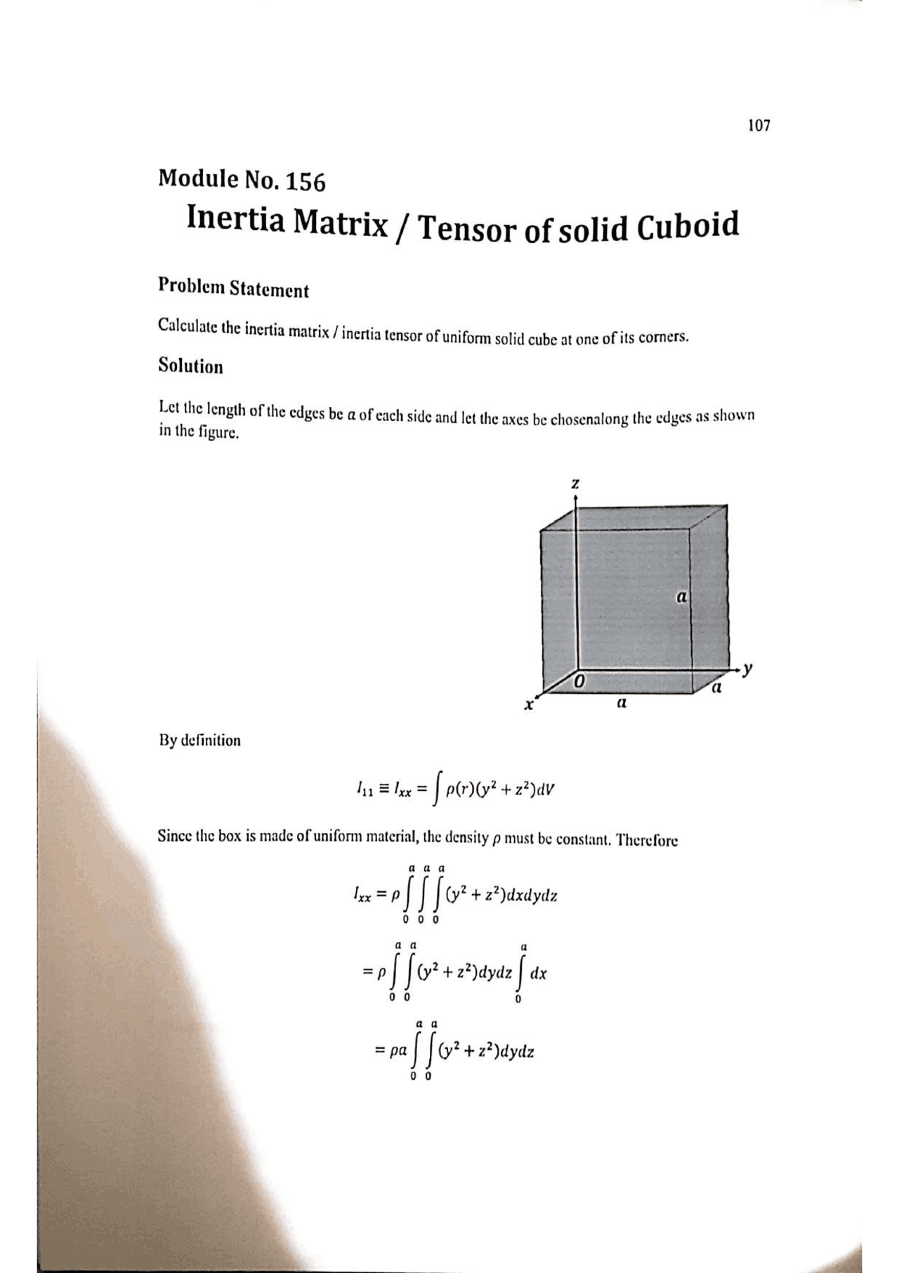 Define and Problem Inertia Matrix or Tensor of Solid Cuboid - Docsity