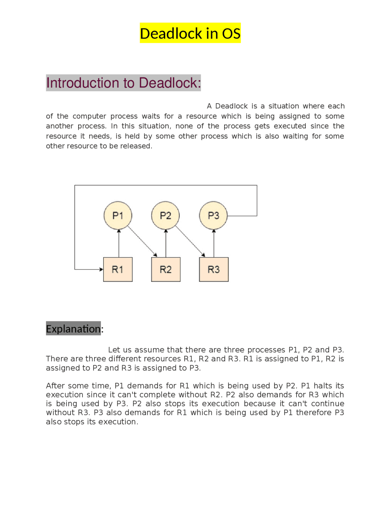 Deadlock In Computer System Example Introduction to Deadlocks in processors (operating system) study notes ...