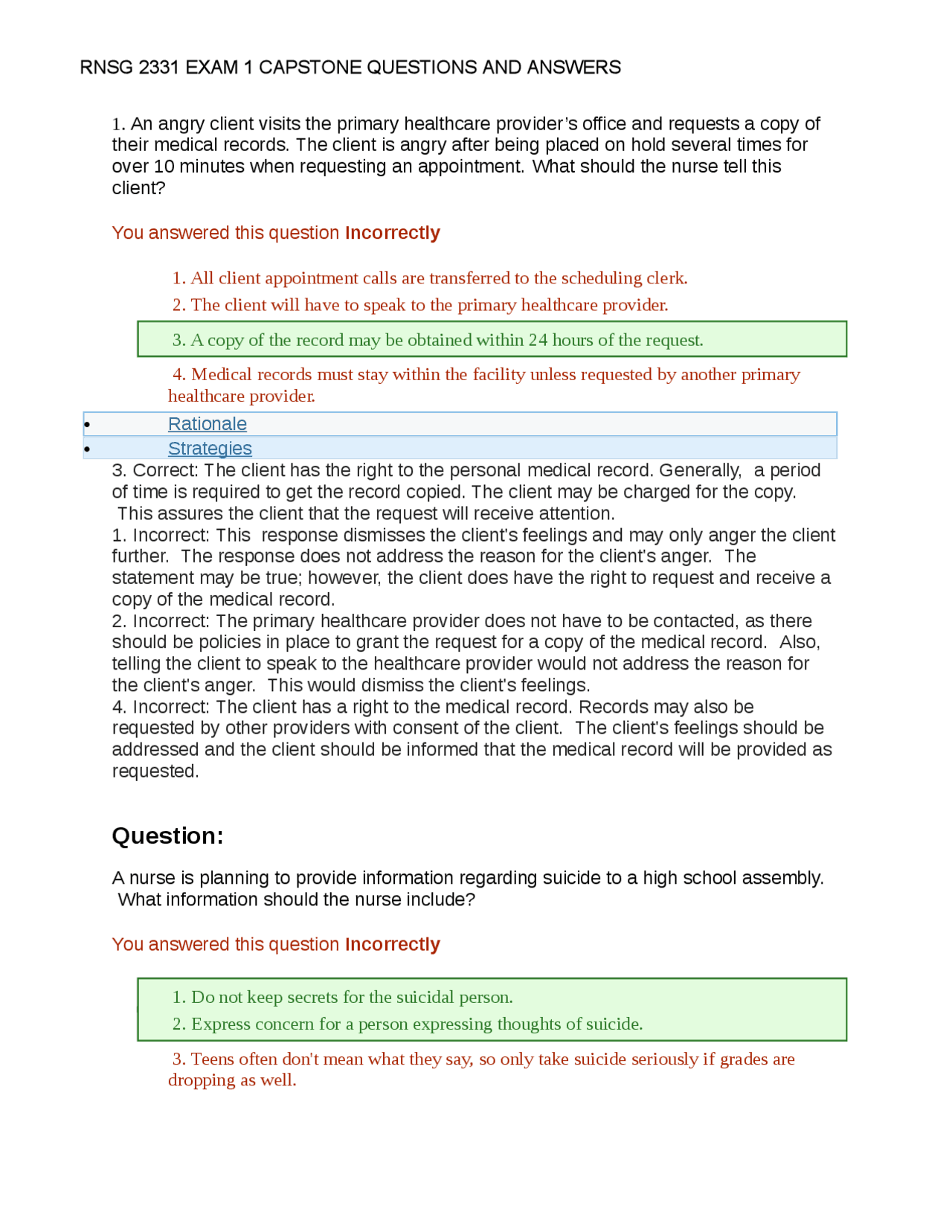 Nursing Exam Questions and Answers | Exams Nursing | Docsity