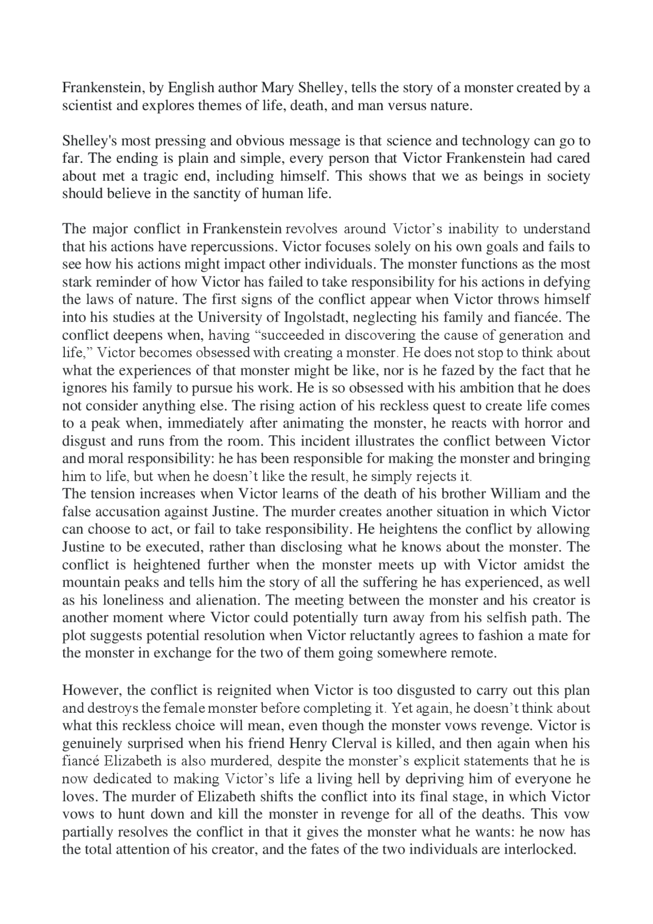 Frankenstein, by English author Mary Shelley - Docsity