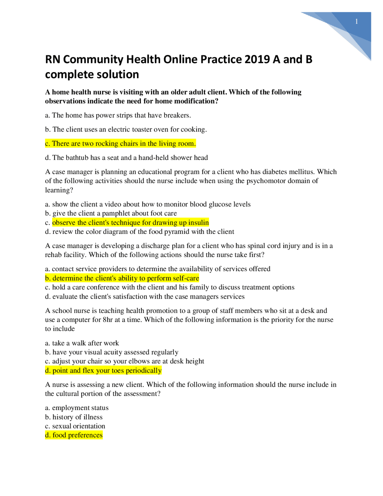 Ati RN Community Health Online Practice 2019 A and B complete solution