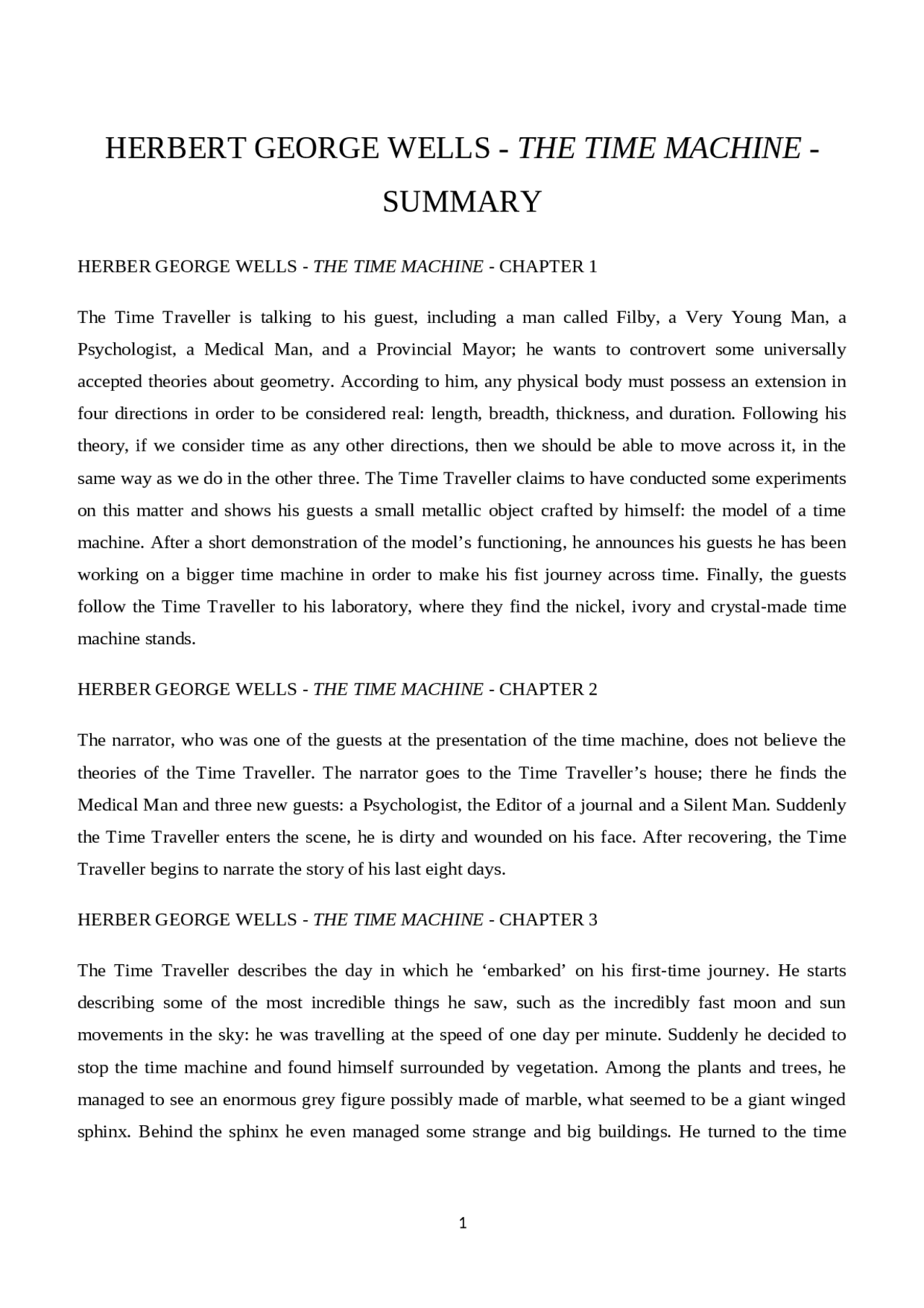 Herbert George Wells - The Time Machine - Summary | Appunti di ...