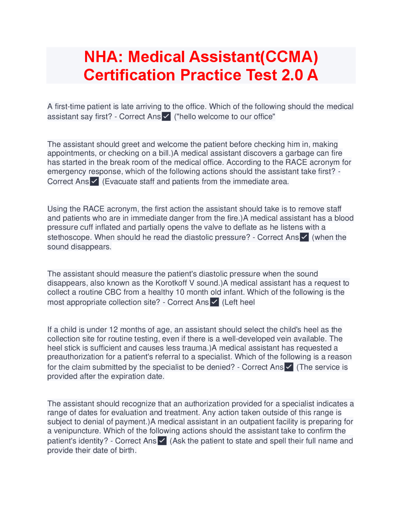 Cma Test Ccma Practice Test Nha : Free NHA CCMA Practice Exam – ILSGTY