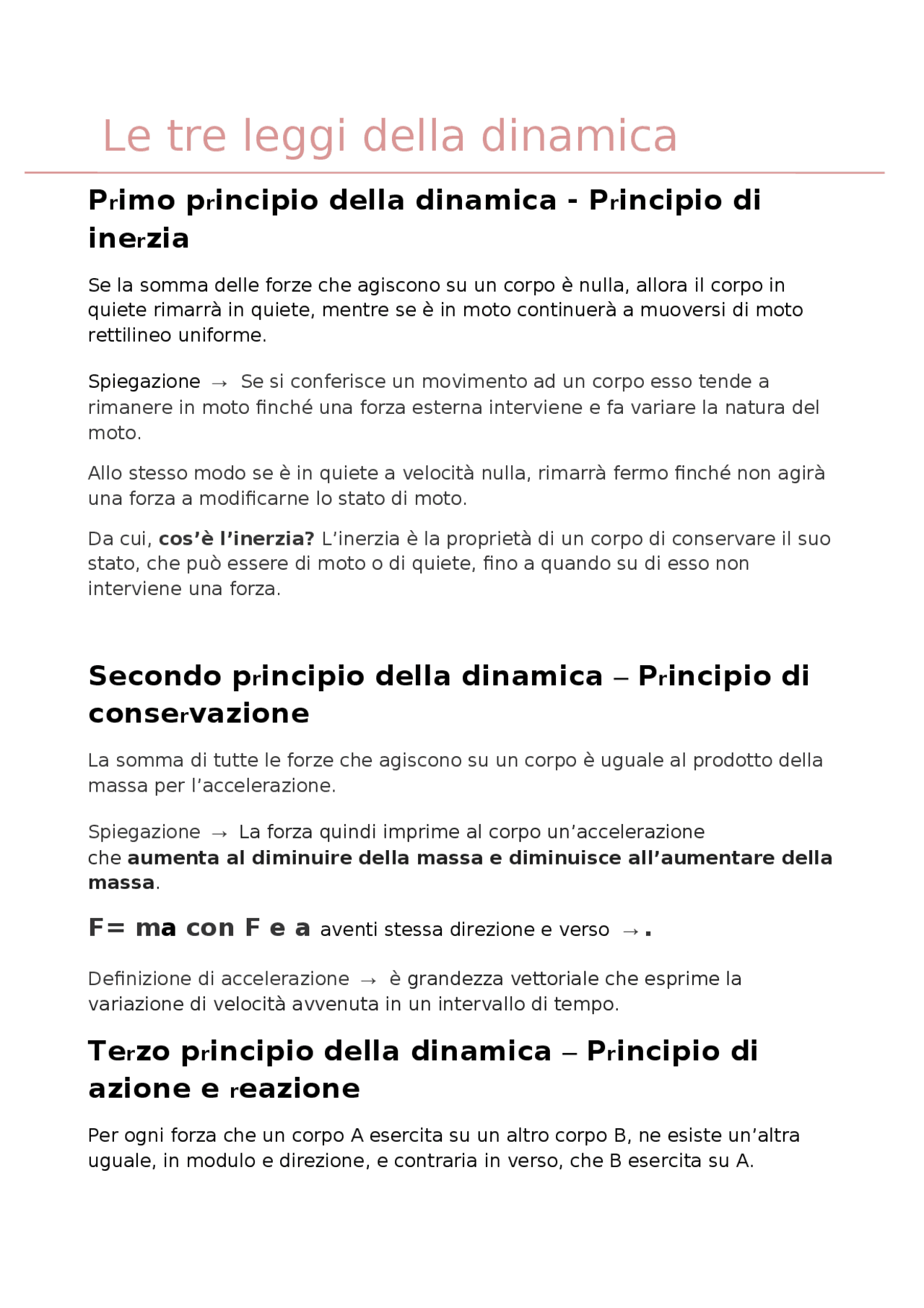 Le tre leggi della dinamica, vettori,
