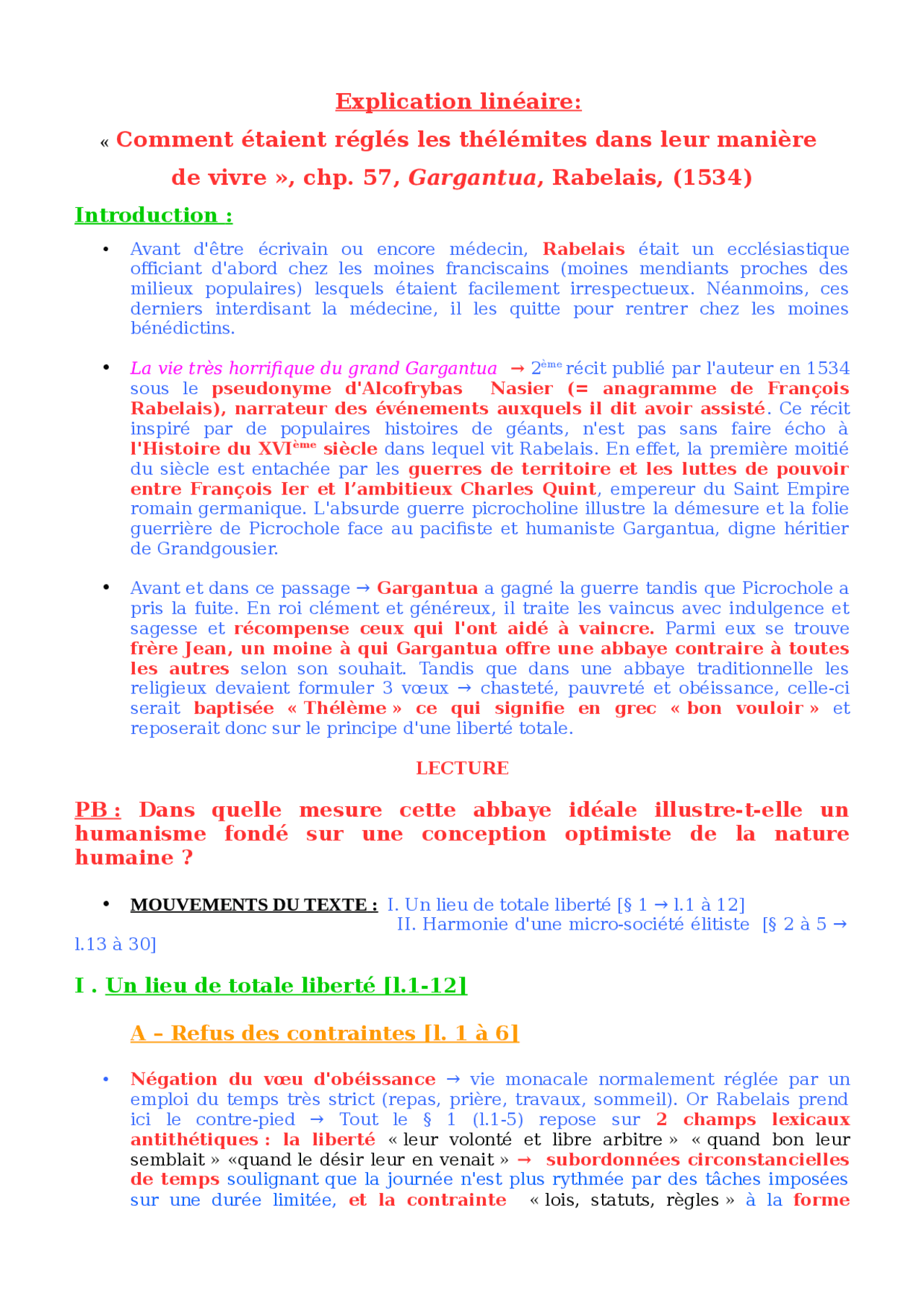 Explication linéaire Gargantua Docsity Explication linéaire Gargantua Docsity