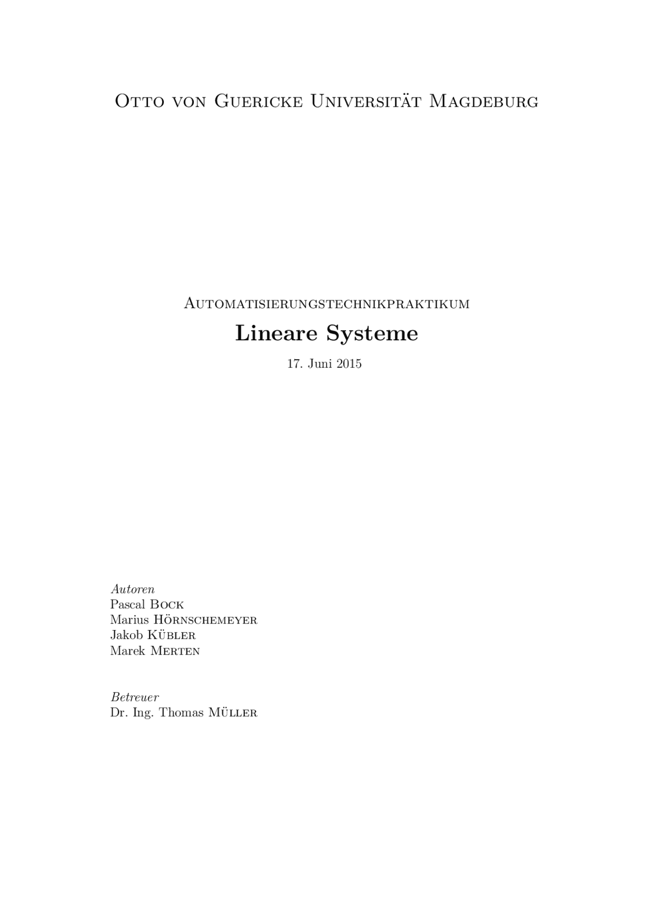Lineare Systeme Study Guides, Projects, Research Regelungstechnik