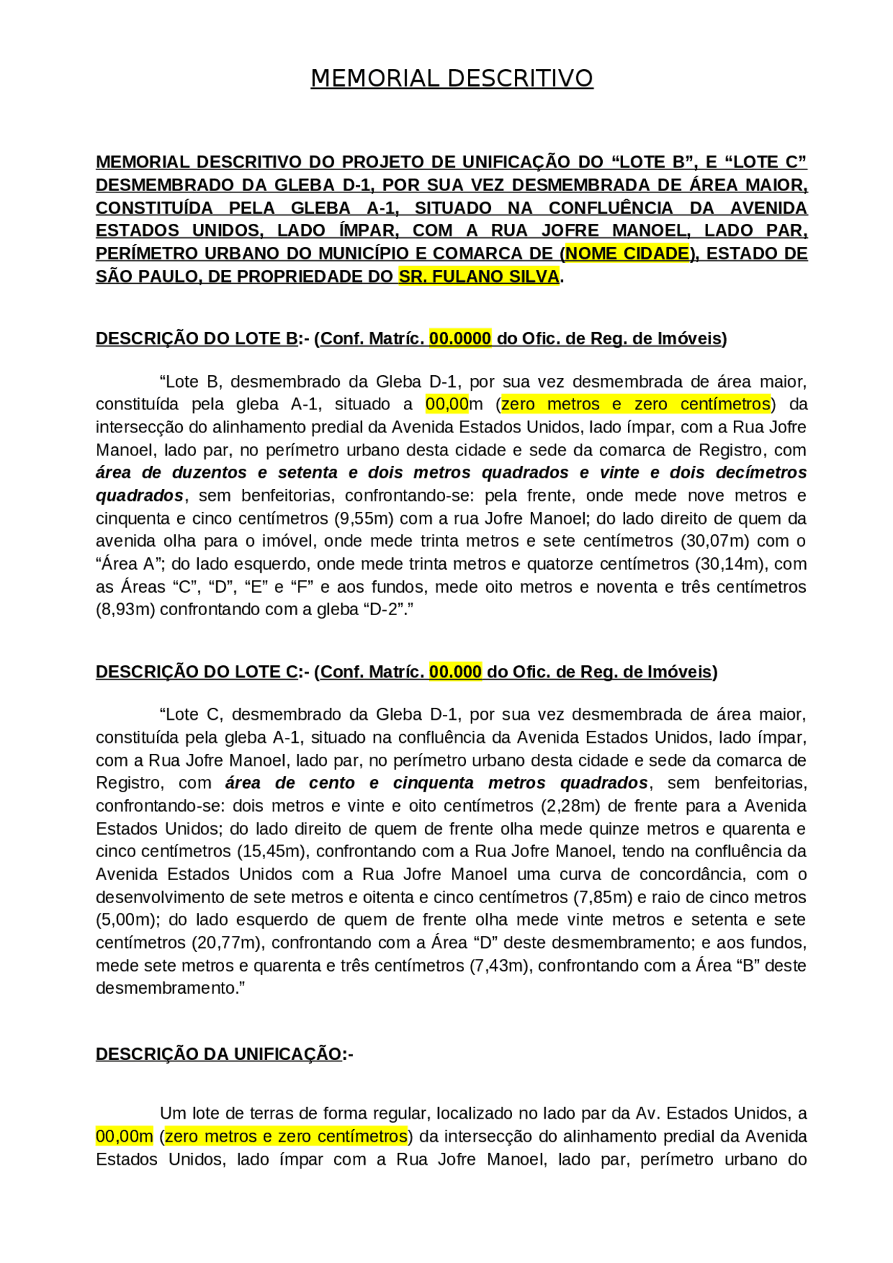 MEMORIAL DESCRITIVO DE OBRA | Esquemas Materiais | Docsity