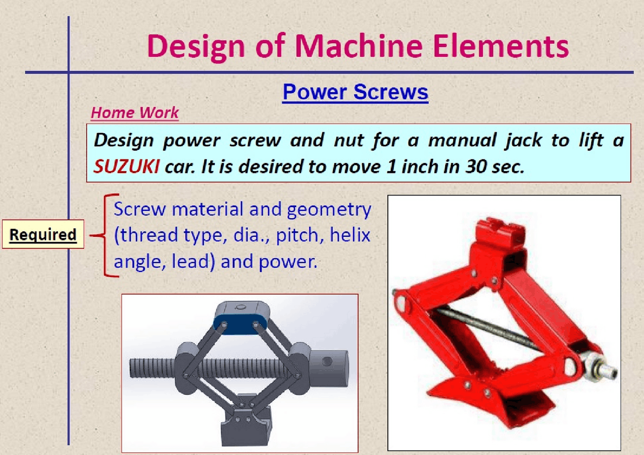 Power Screw Design Problem Solution | Assignments Machine Design | Docsity