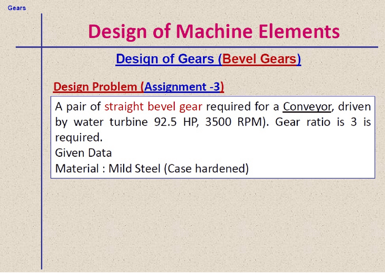 Bevel Gear Design Problem Solution Assignments Machine Design Docsity