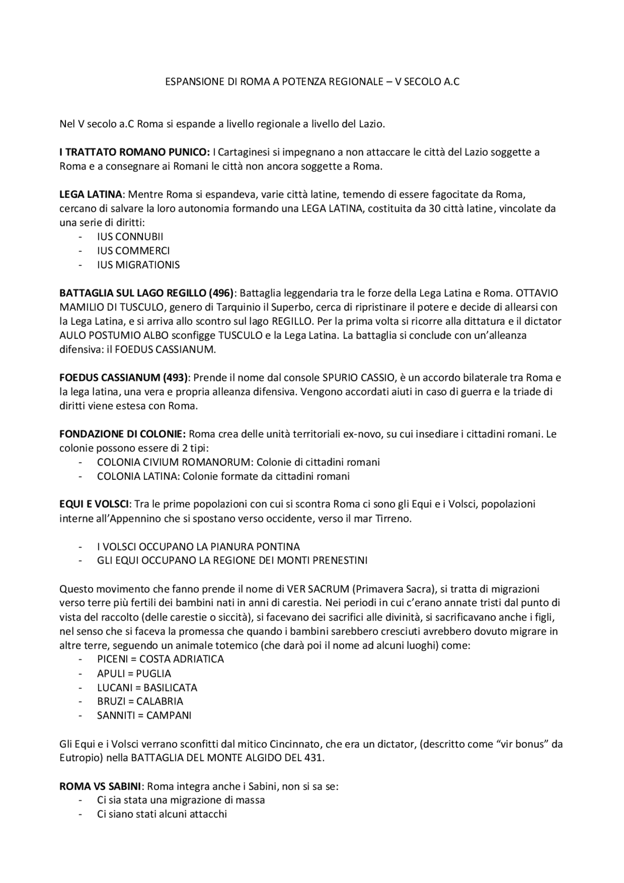 ESPANSIONE DI ROMA A LIVELLO REGIONALE EQUI E VOLSCI, GUERRE CONTRO