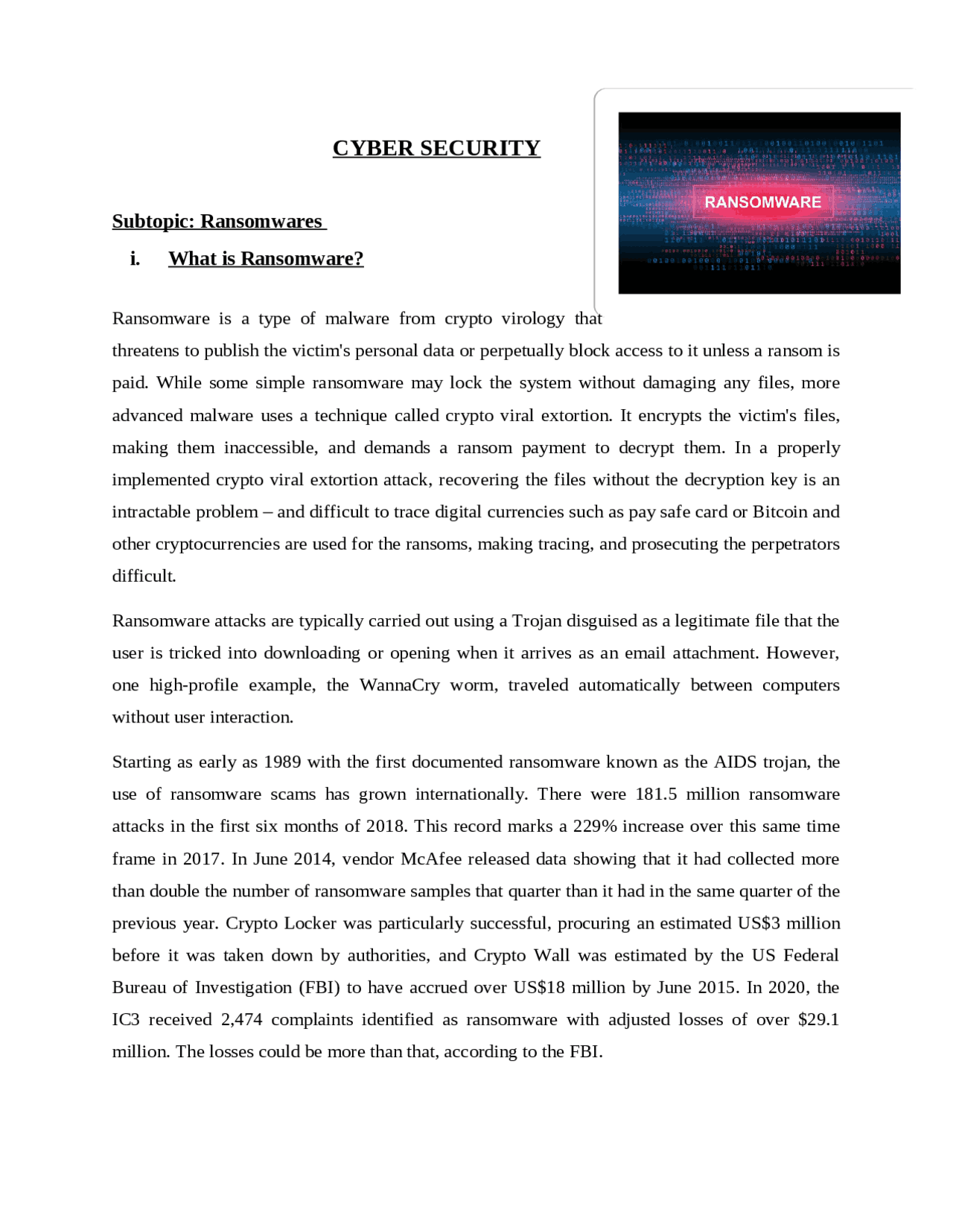 Ransomware Notes.pdf Cyber Security - Ransomware - Docsity