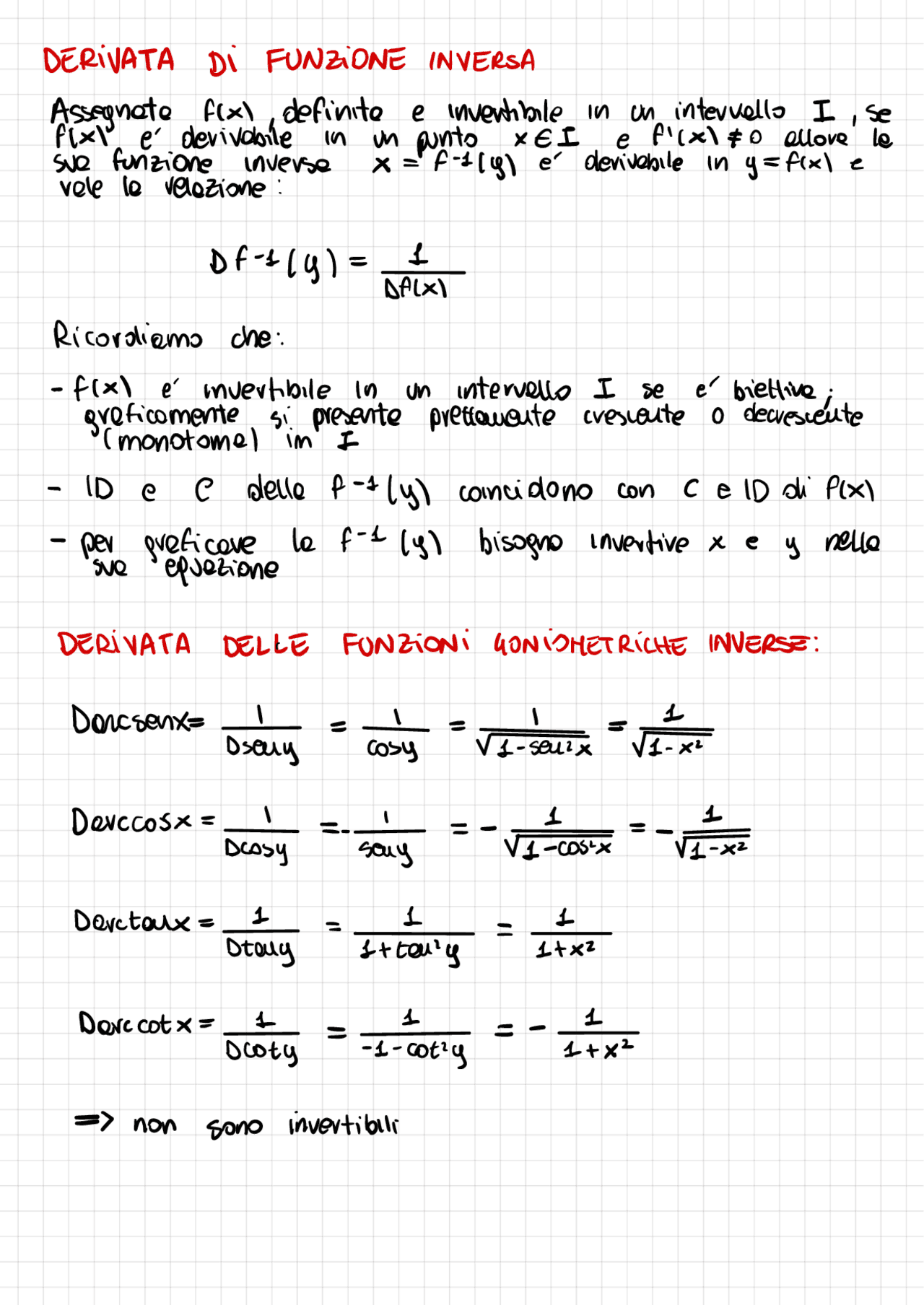 Derivata di una funzione inversa e derivata delle fuzioni goniometriche ...