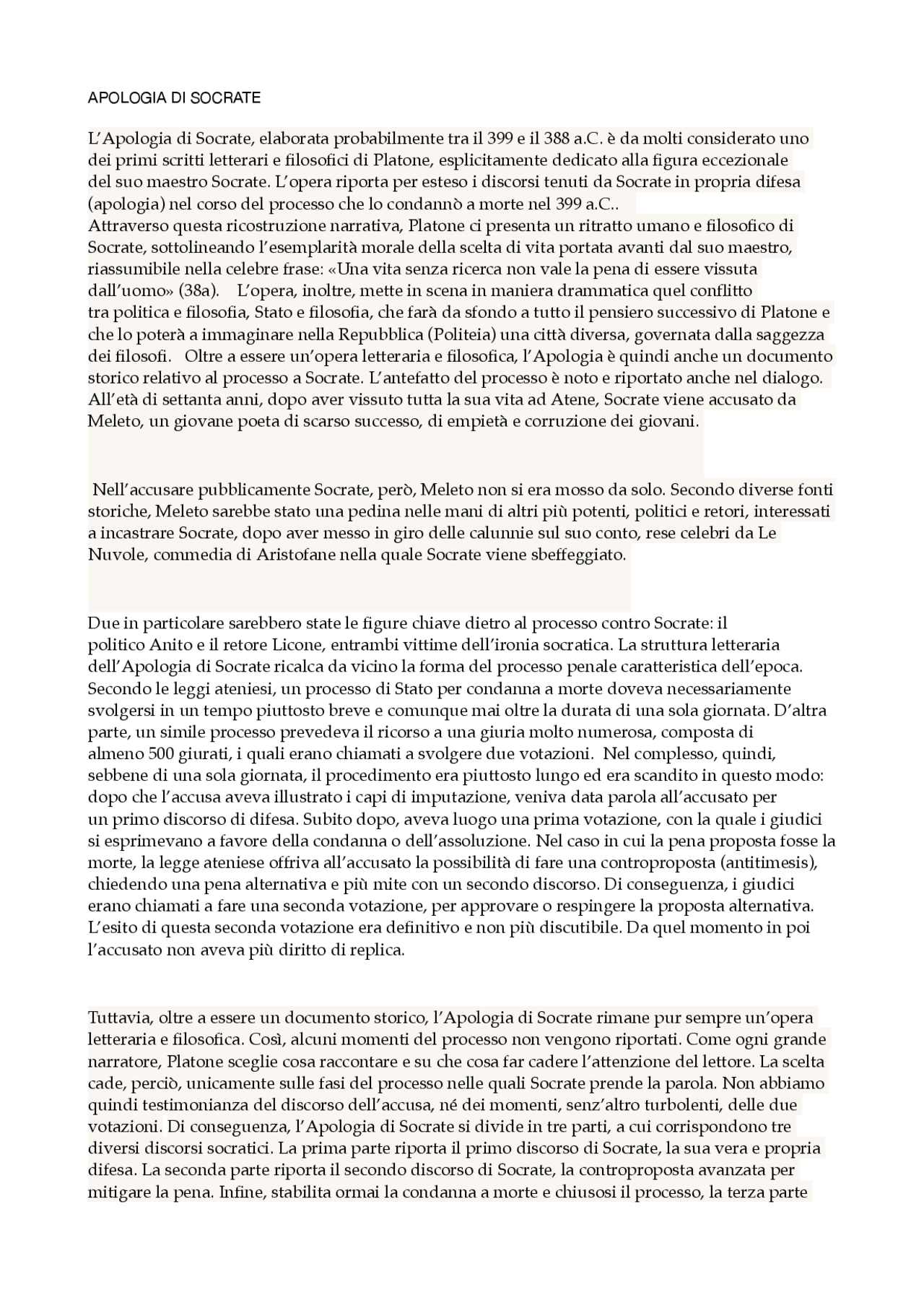 Riassunto del libro apologia di Socrate di Platone Appunti di